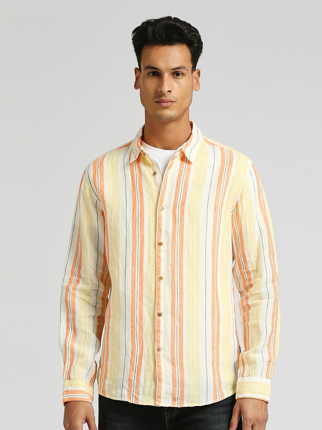 

Pepe Jeans Vertical Striped Pure Linen Casual Shirt, Yellow
