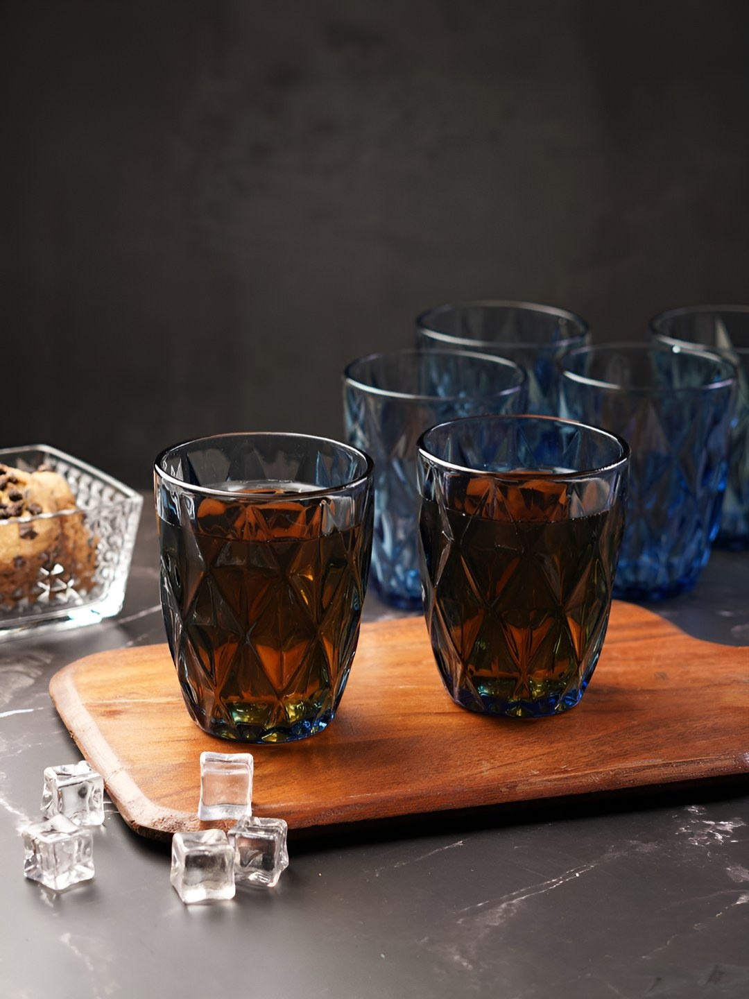 

ceradeco Set of 6 Diamond Cut Blue Whisky Glass