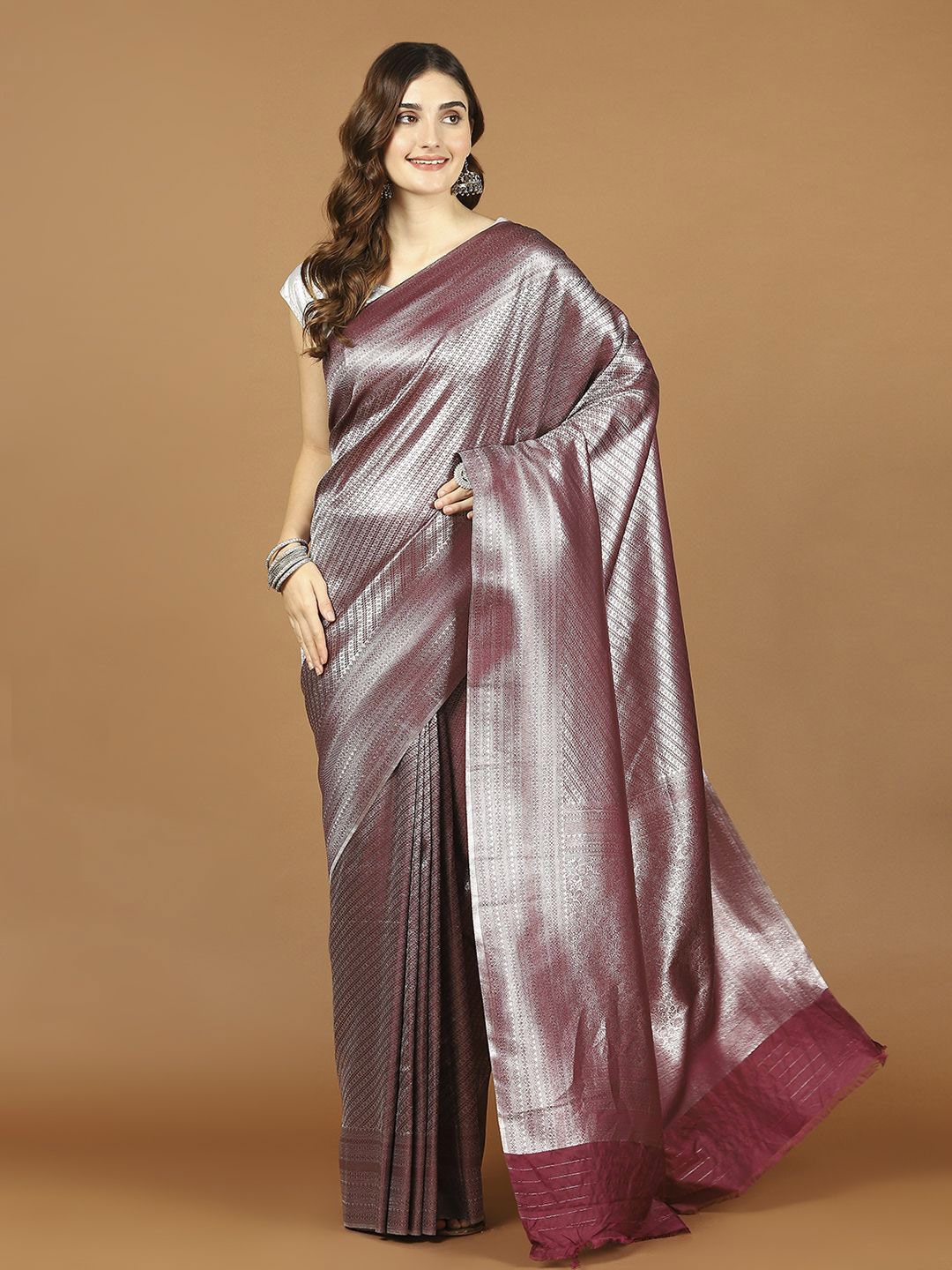 

Meena Bazaar Woven Design Zari Art Silk Saree, Burgundy