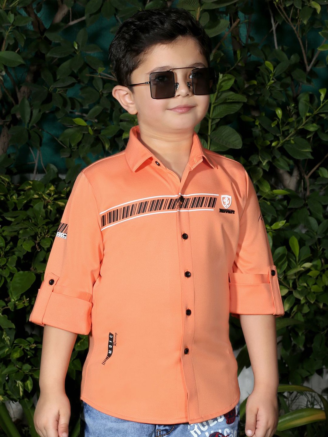 

MashUp Boys Classic Opaque Printed Casual Shirt, Orange