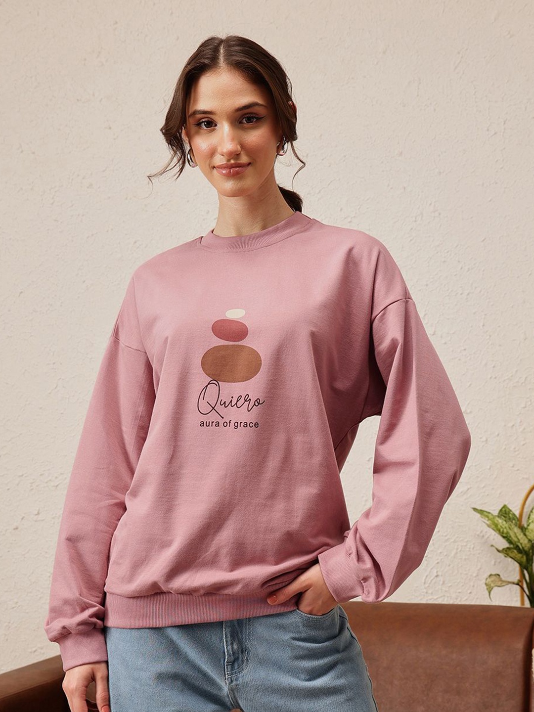 

QUIERO Women Printed Sweatshirt, Pink