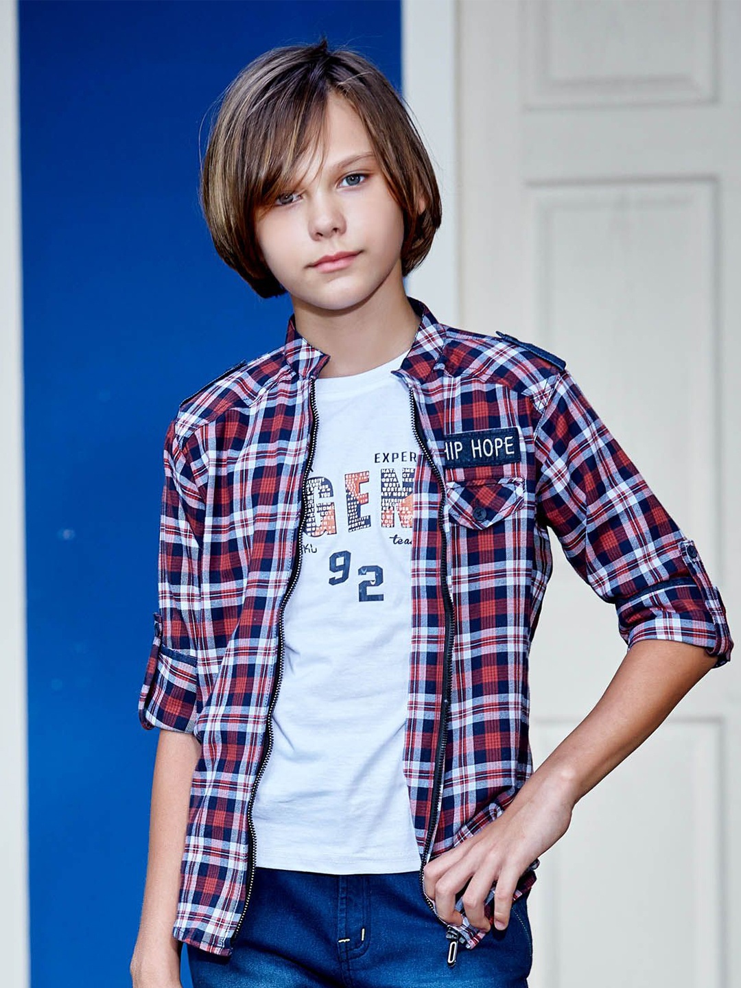 

MashUp Boys Classic Tartan Checks Opaque Checked Casual Shirt, Red