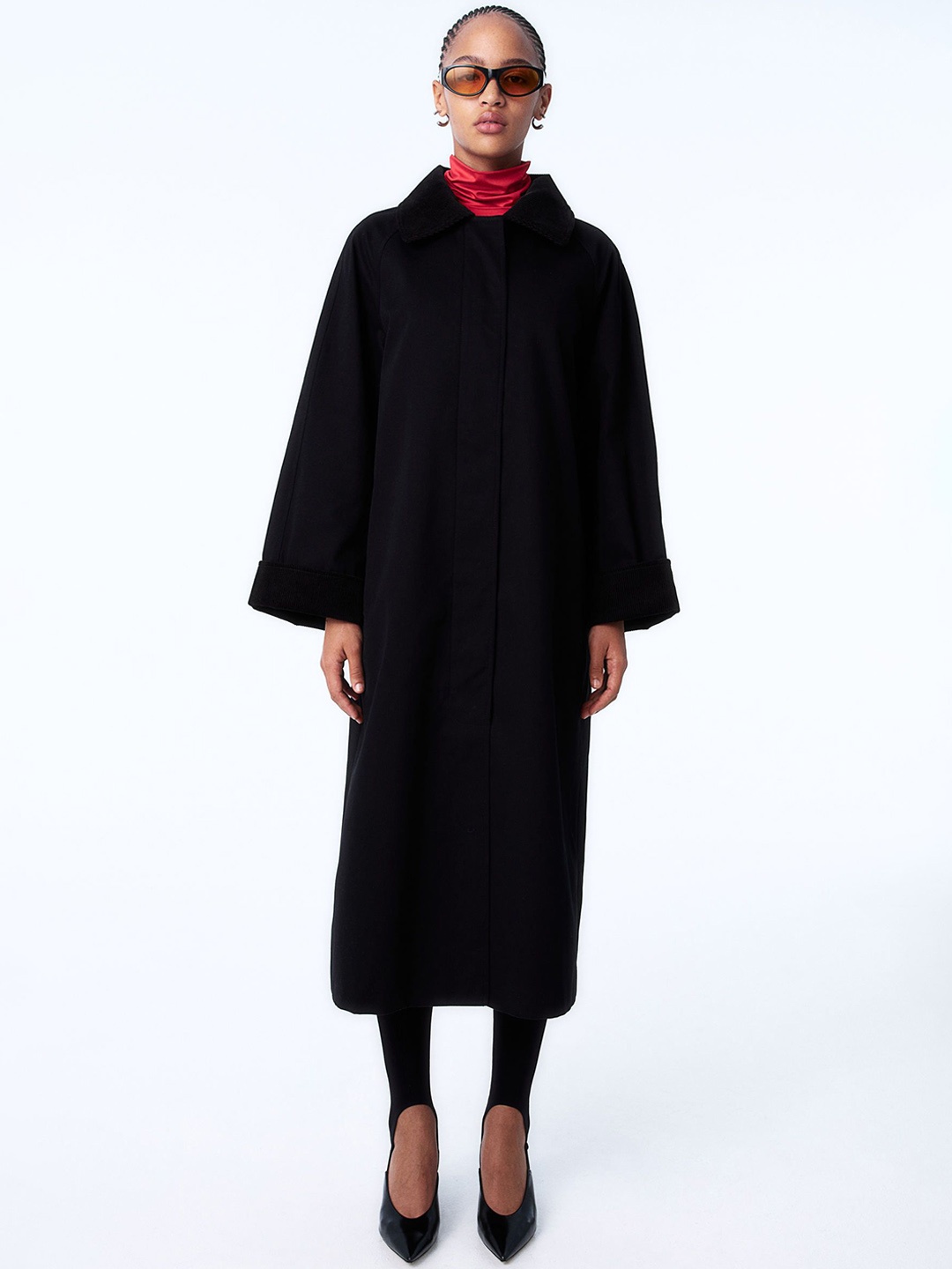 

H&M Cotton Twill Coat, Black