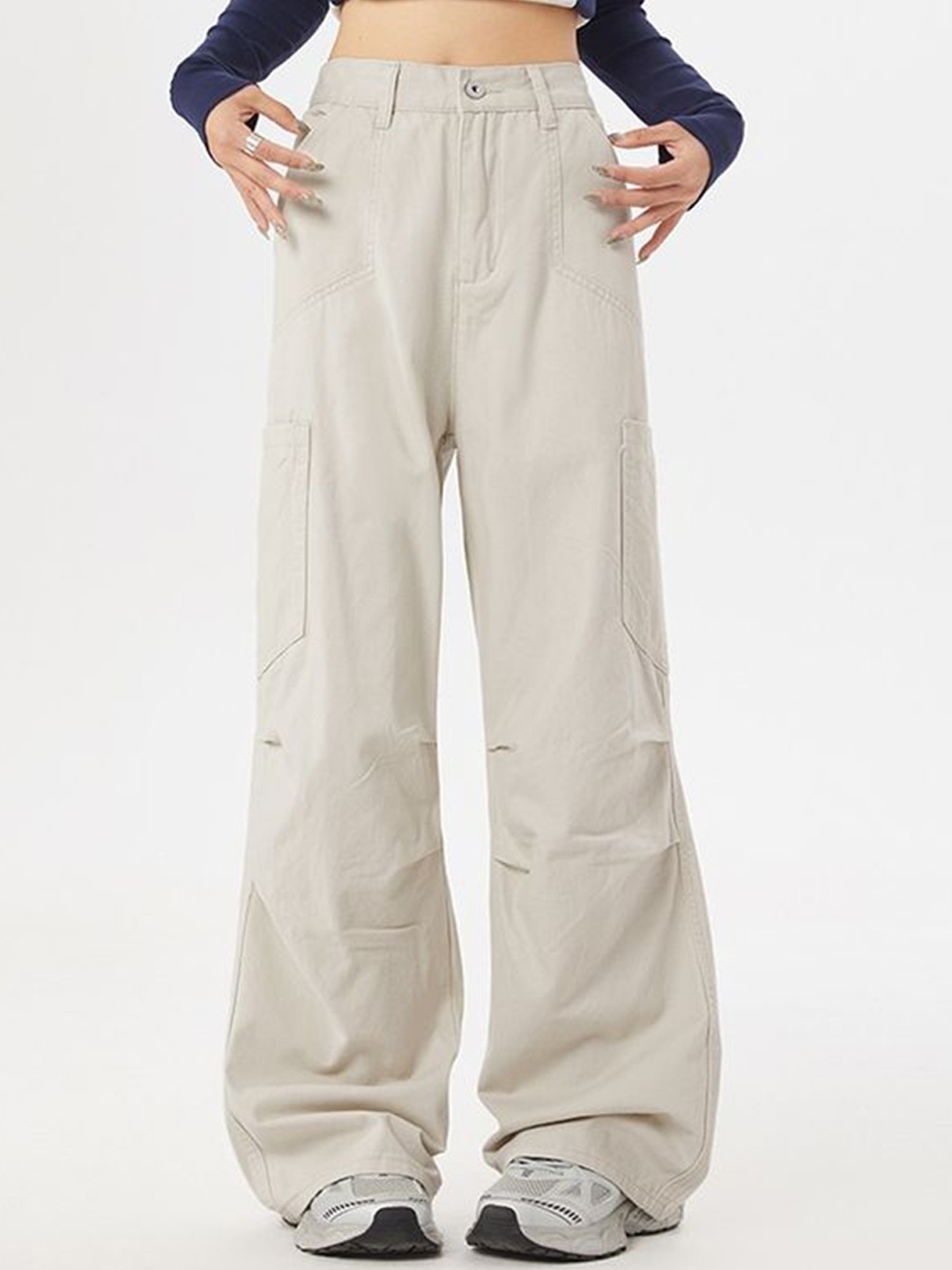 

LULU & SKY Women Loose Fit High-Rise Regular Trousers, Off white