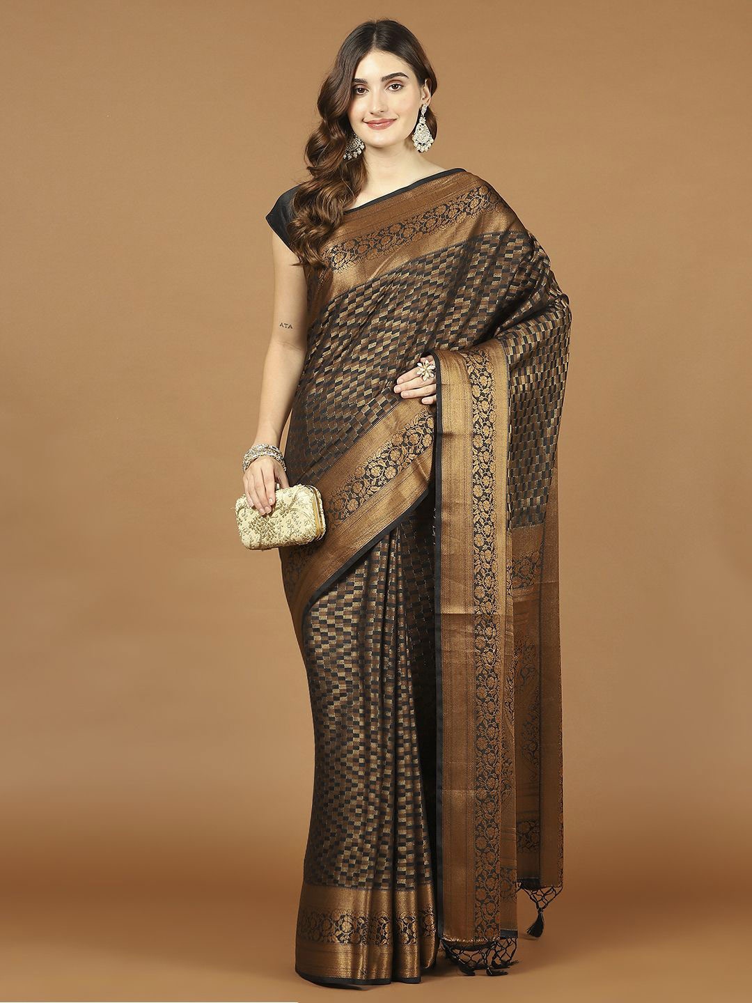 

Meena Bazaar Woven Design Zari Art Silk Saree, Black