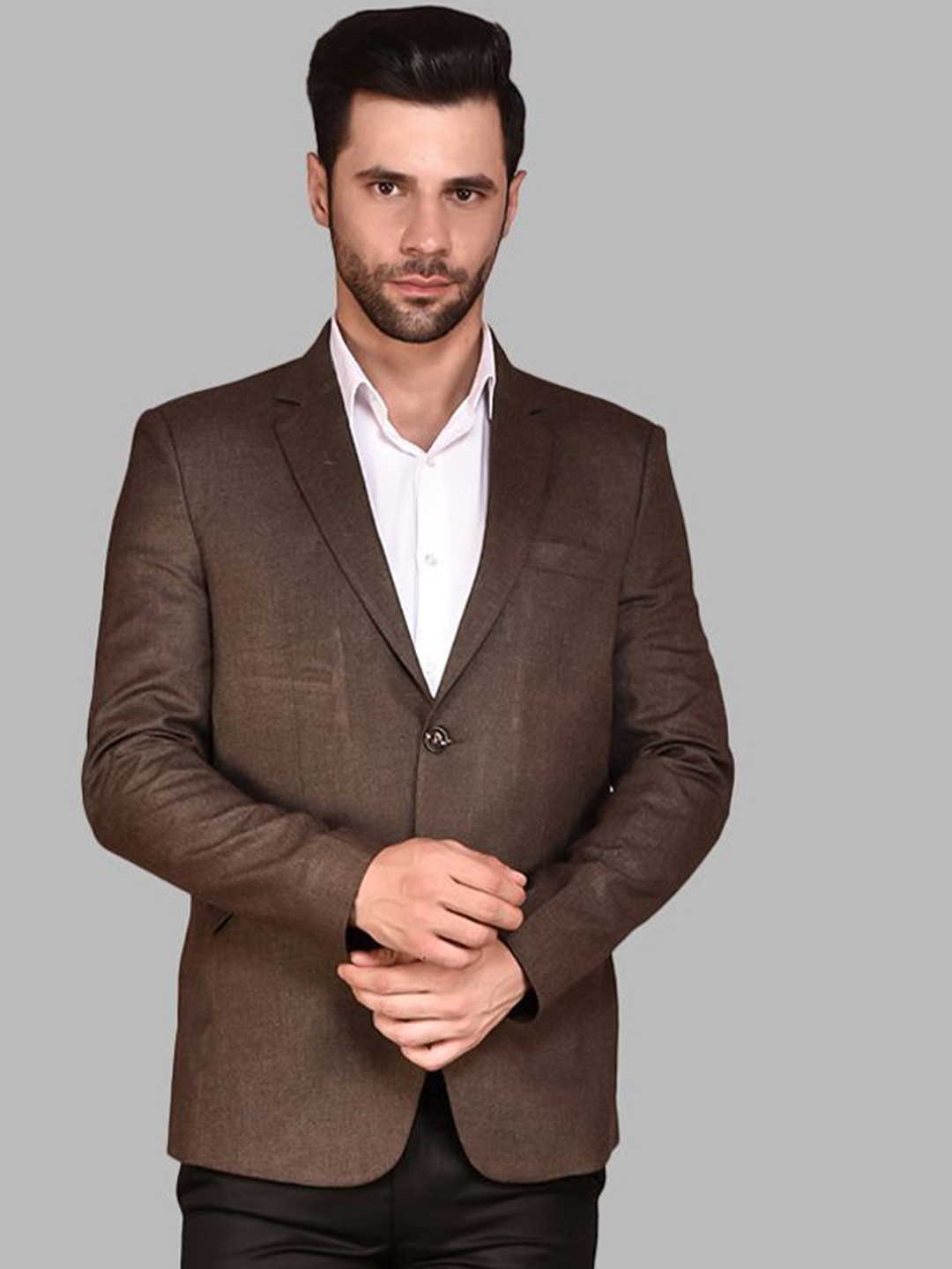 

PRINTINDIA Single Breasted Blazer, Brown