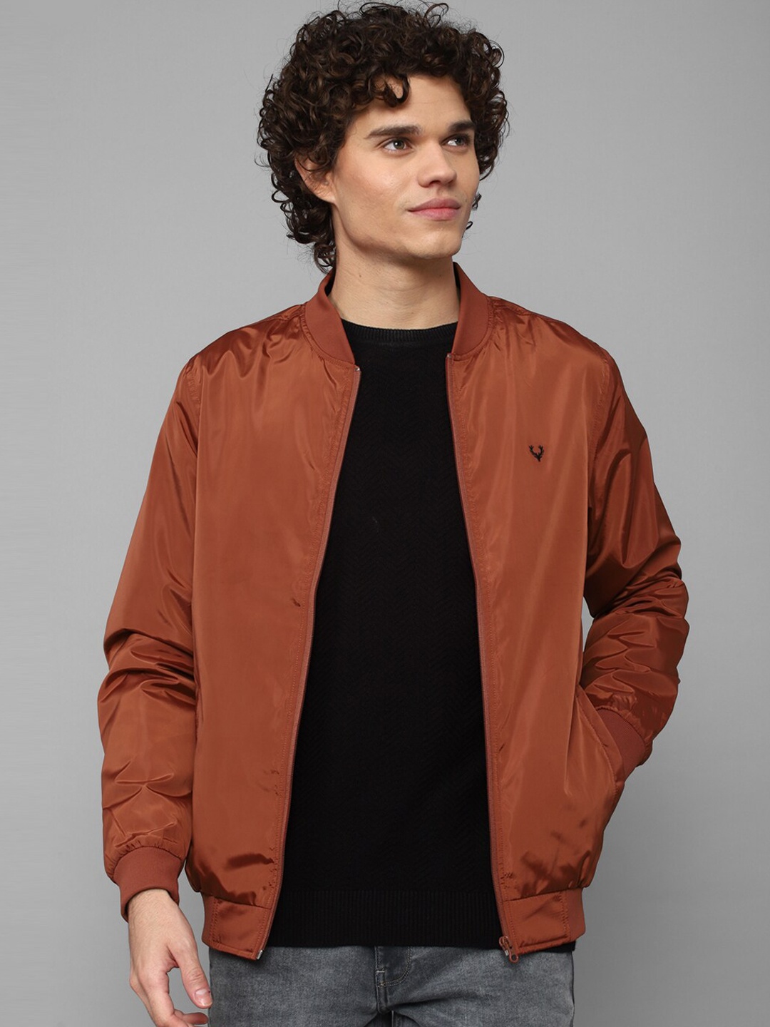 

Allen Solly Men Rust Orange Bomber Jacket