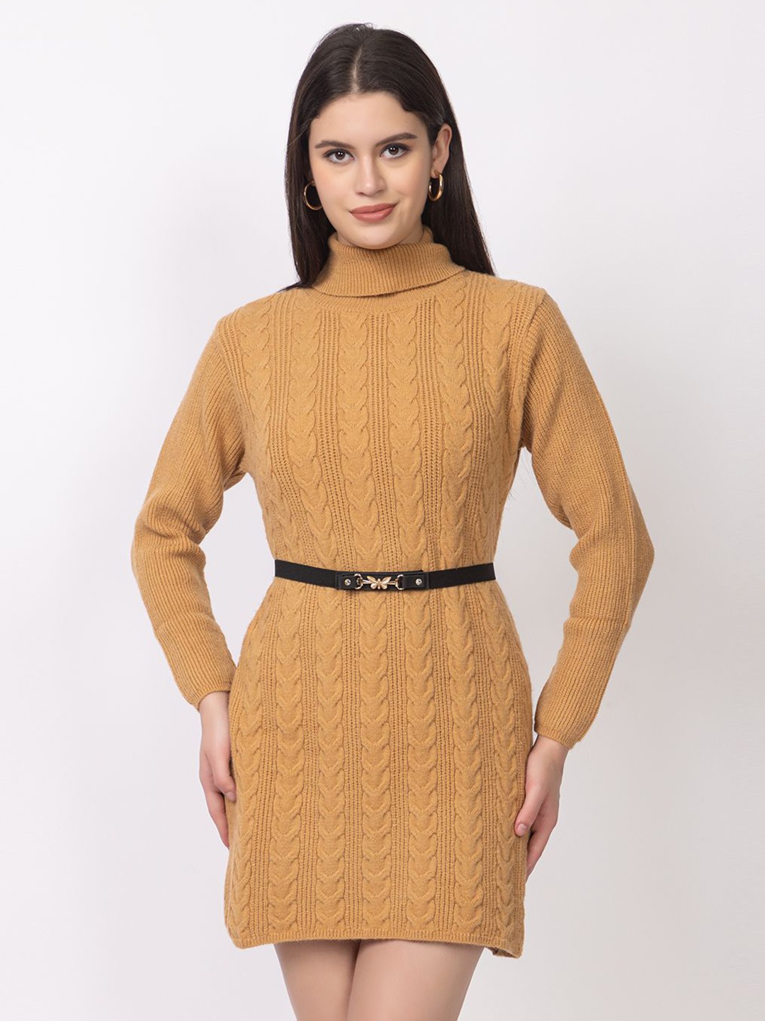 

Lory Women Self Design Above Knee Bodycon Dress, Beige