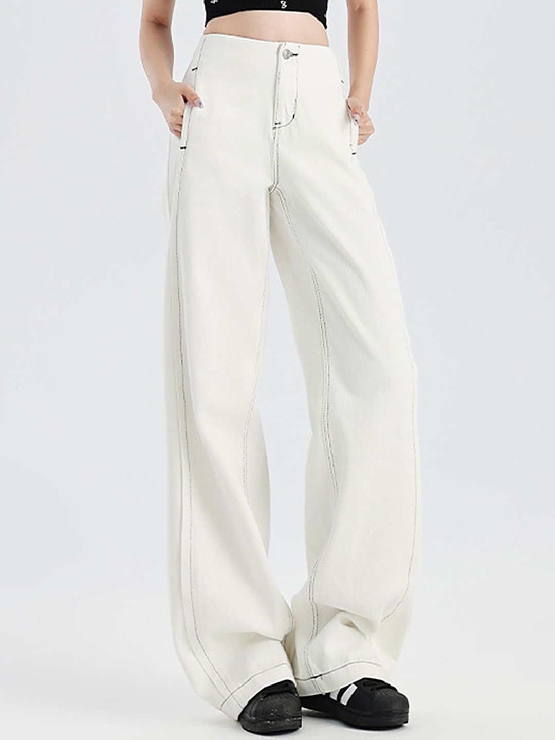 

LULU & SKY Women Wide Leg High-Rise Jeans, Off white