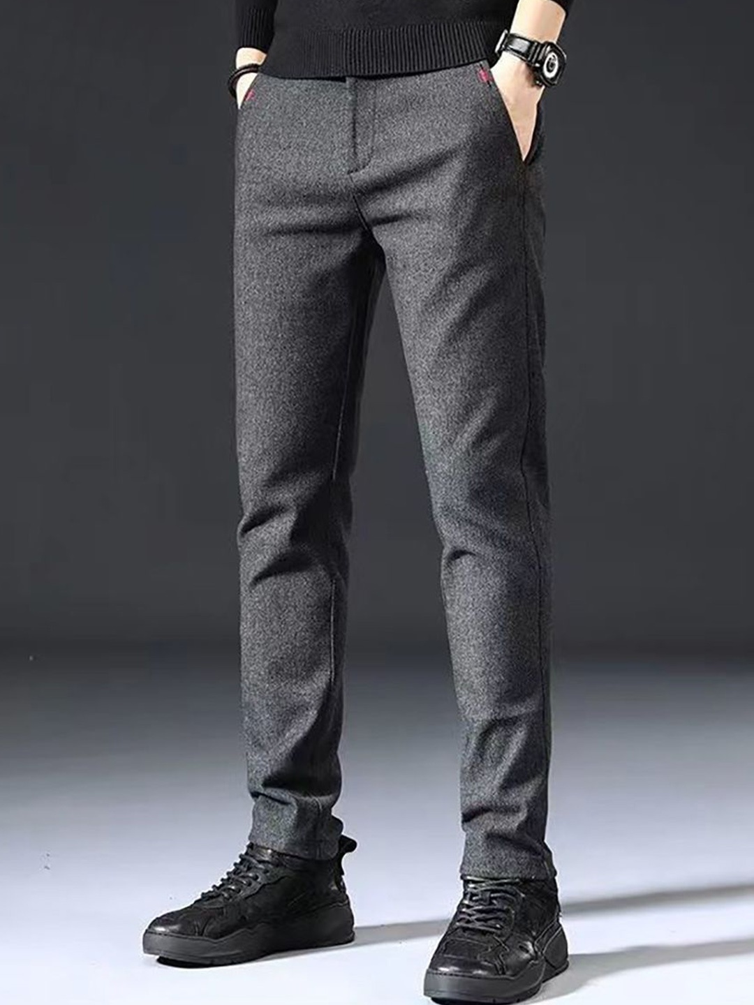 

StyleCast x Revolte Men Slim Fit Easy Wash Trousers, Grey