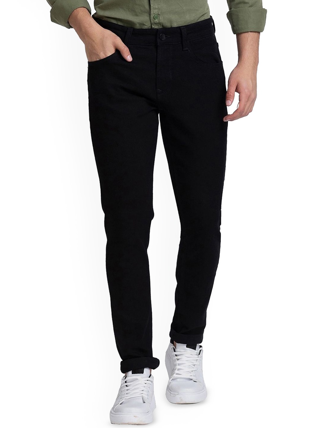 

ComfyStyle Men Tapered Fit Stretchable Mid-Rise Jeans, Black