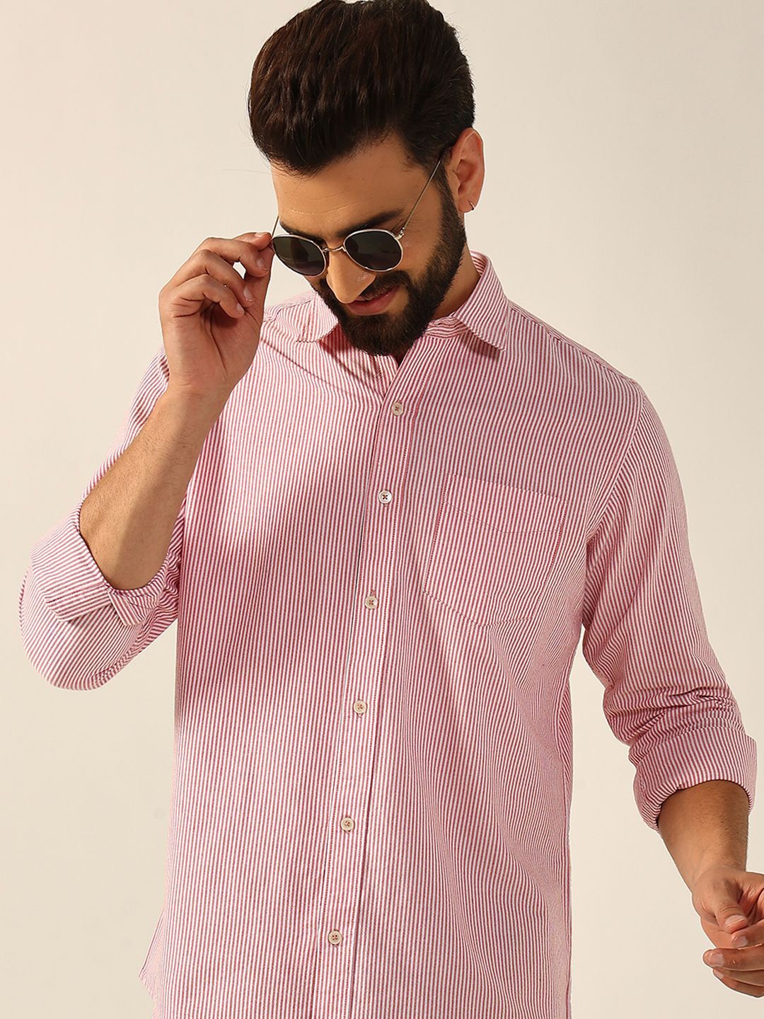 

ENSPYR Men Opaque Striped Casual Shirt, Red