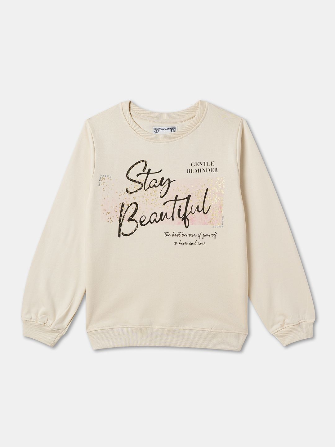 

R&B Girls Printed Round Neck Sweatshirt, Beige
