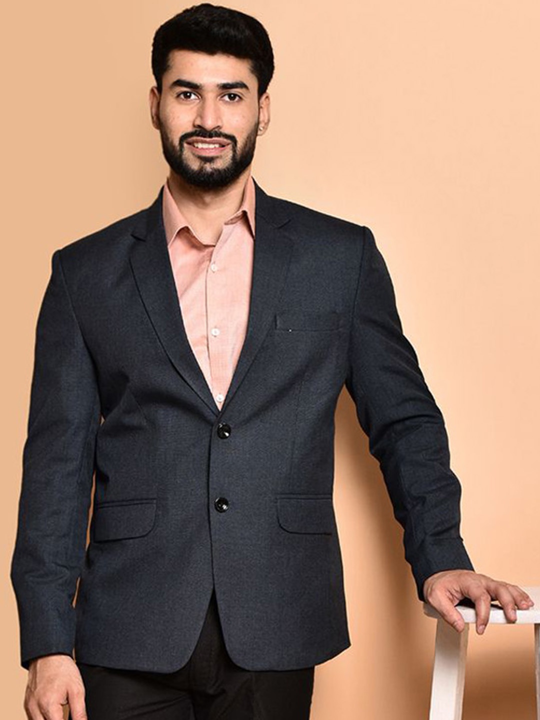 

PRINTINDIA Notched Lapel Single Breasted Formal Blazer, Black