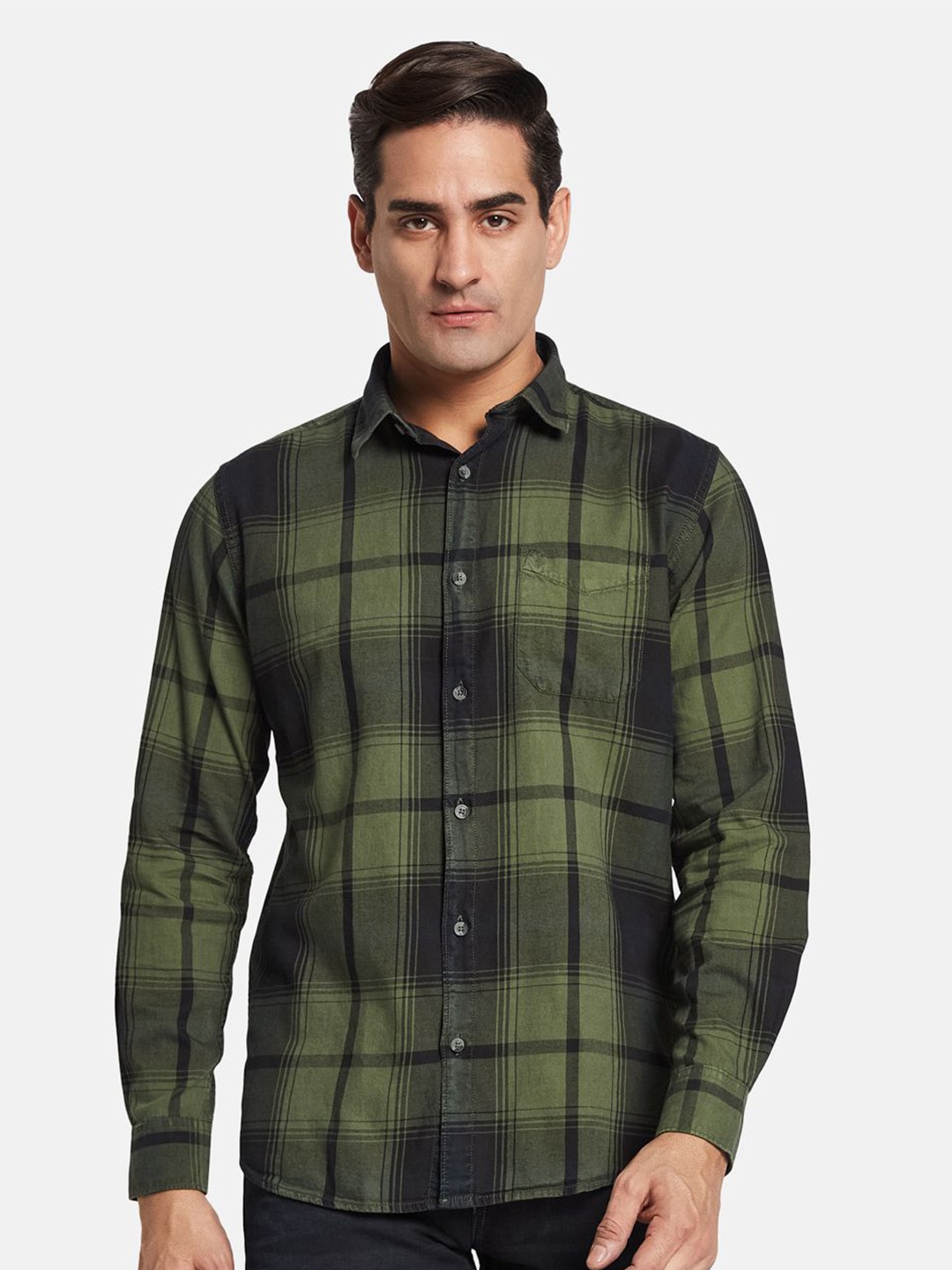 

METTLE Men Multi Stripes Opaque Striped Casual Shirt, Olive