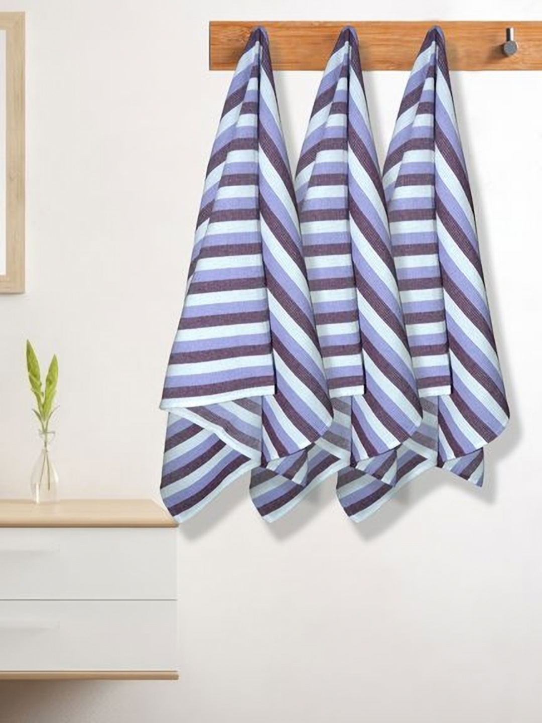 

Athom Living Iris Violet 3 Pieces Striped Printed Cotton 210 GSM Bath Towels