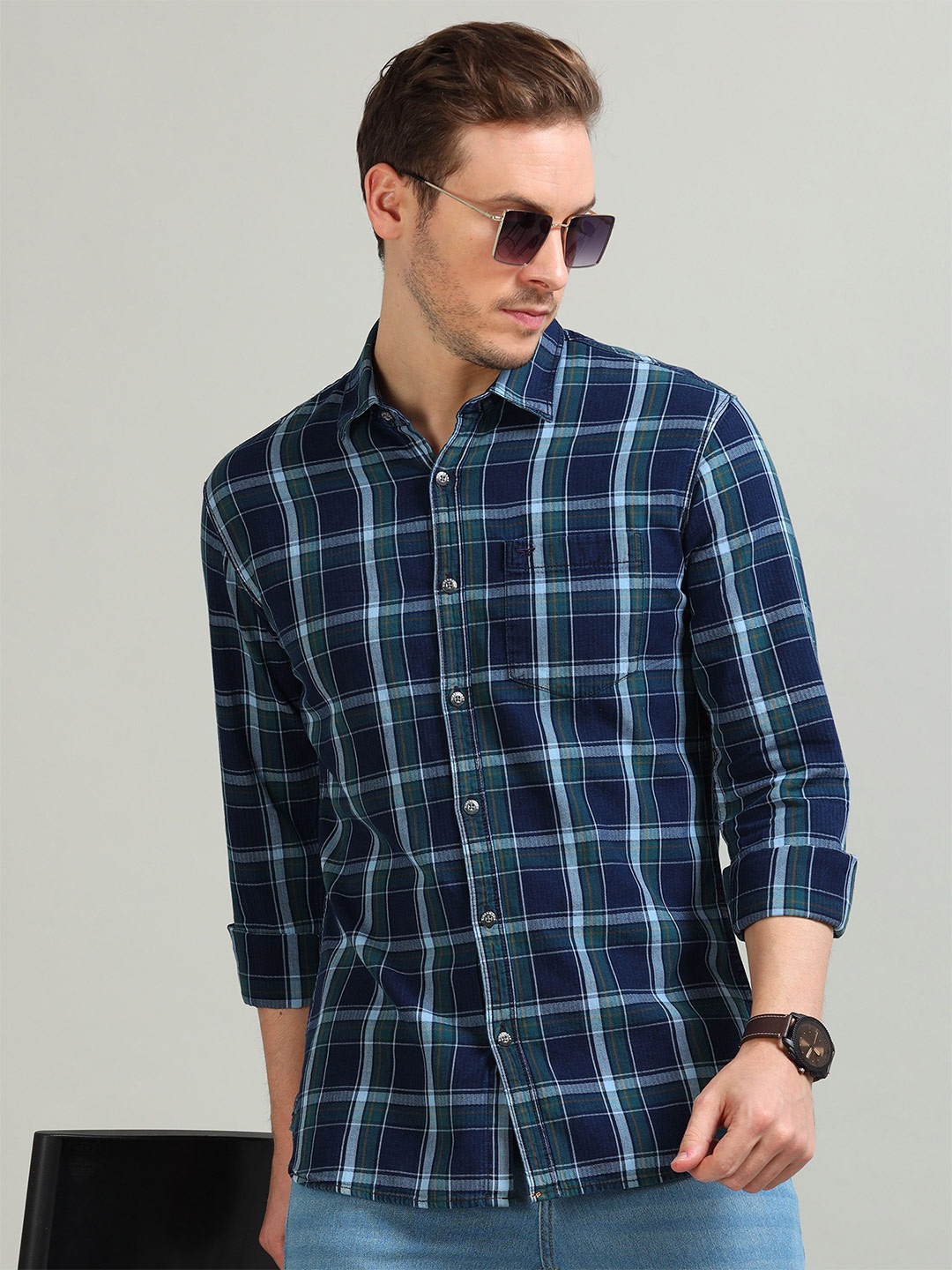 

RIGS AND RAGS Men Comfort Tartan Checks Opaque Checked Casual Shirt, Green