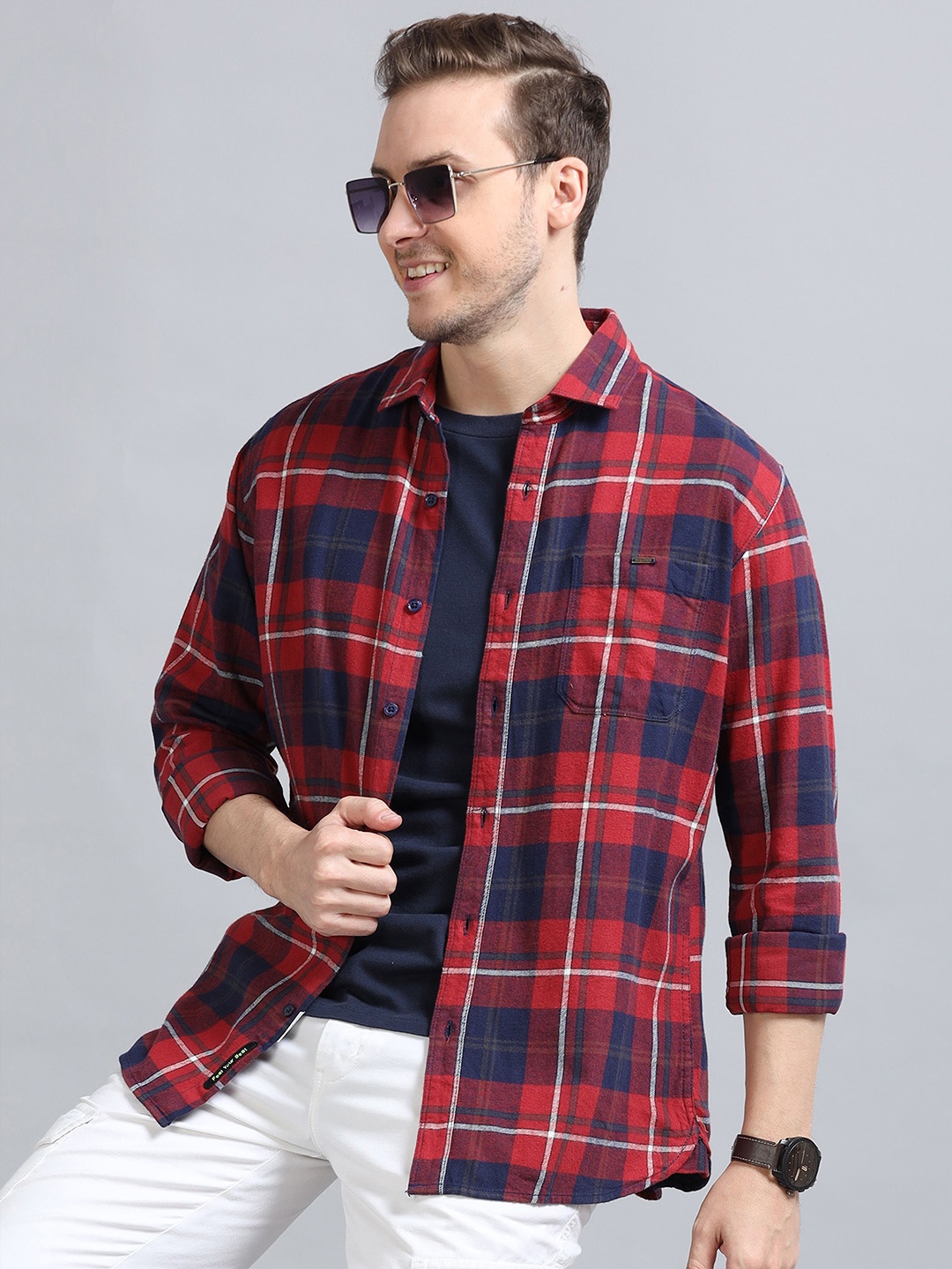 

RIGS AND RAGS Men Classic Tartan Checks Opaque Checked Casual Shirt, Red