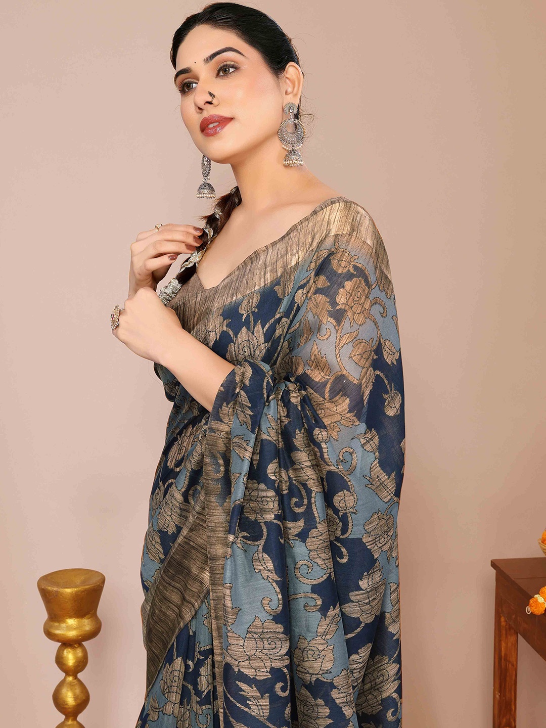 

KALINI Floral Saree, Navy blue