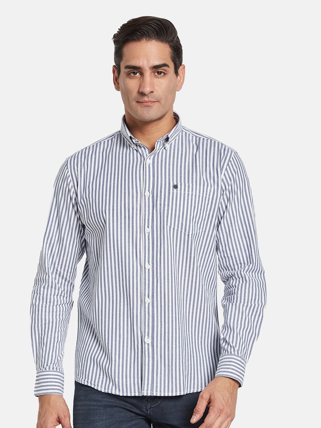 

METTLE Men Multi Stripes Opaque Striped Casual Shirt, Navy blue