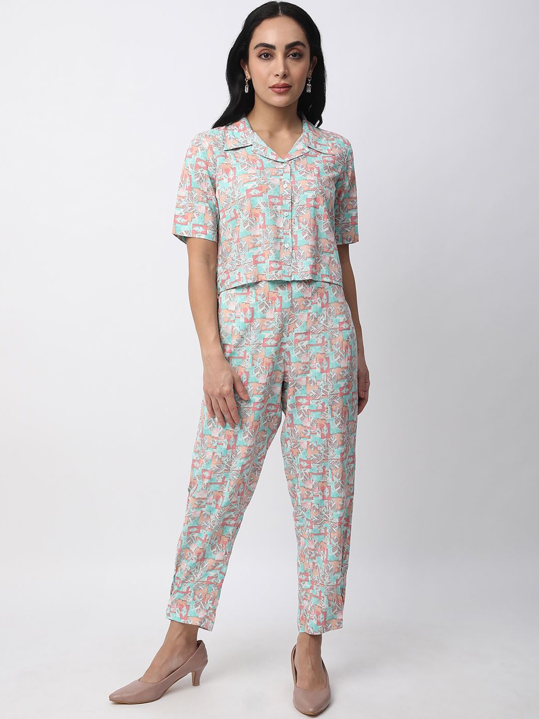 

R&B Printed Short Sleeves Shirt With Trouser, Pink