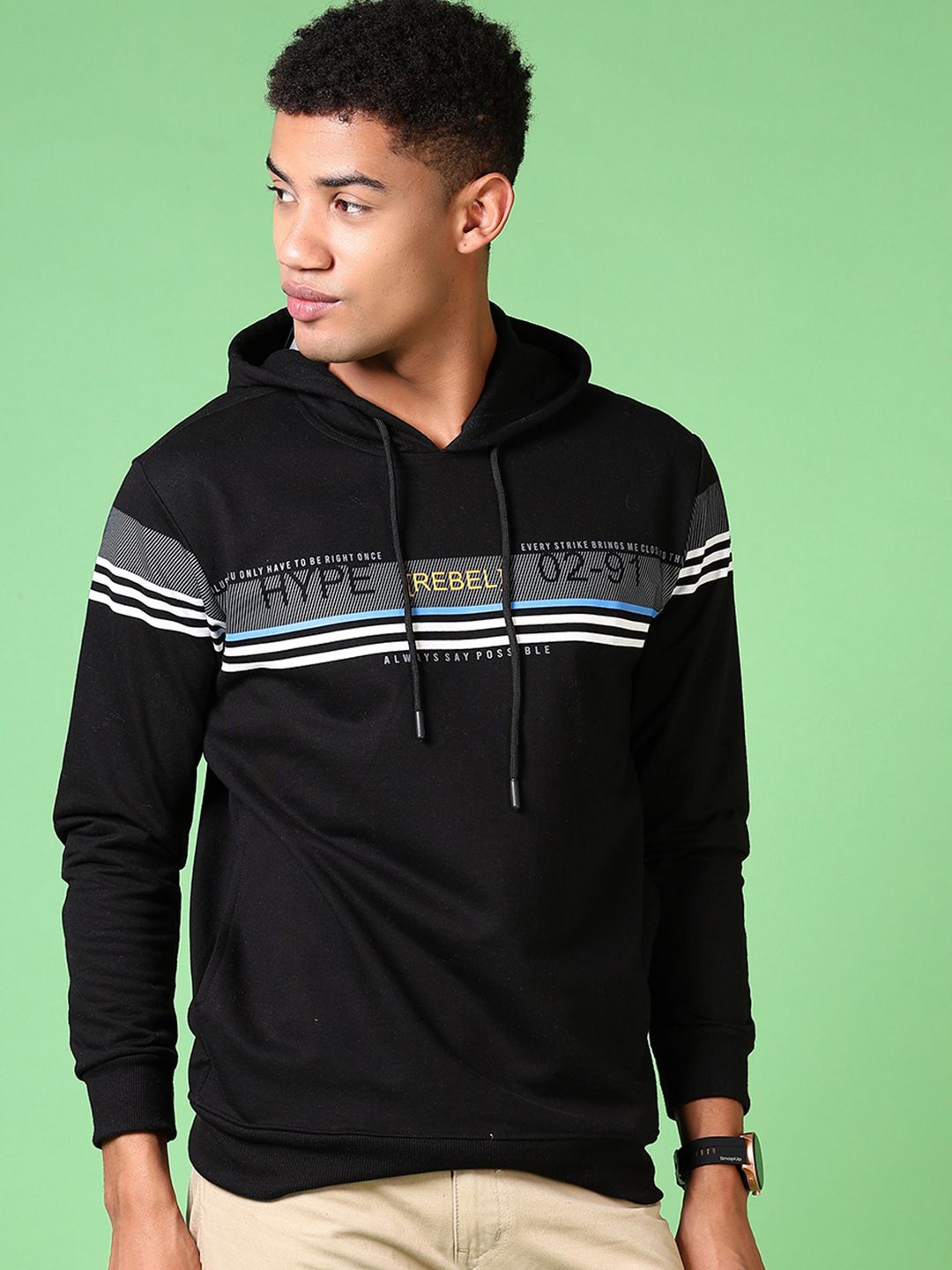 

V-Mart Men Printed Hooded Sweatshirt, Black