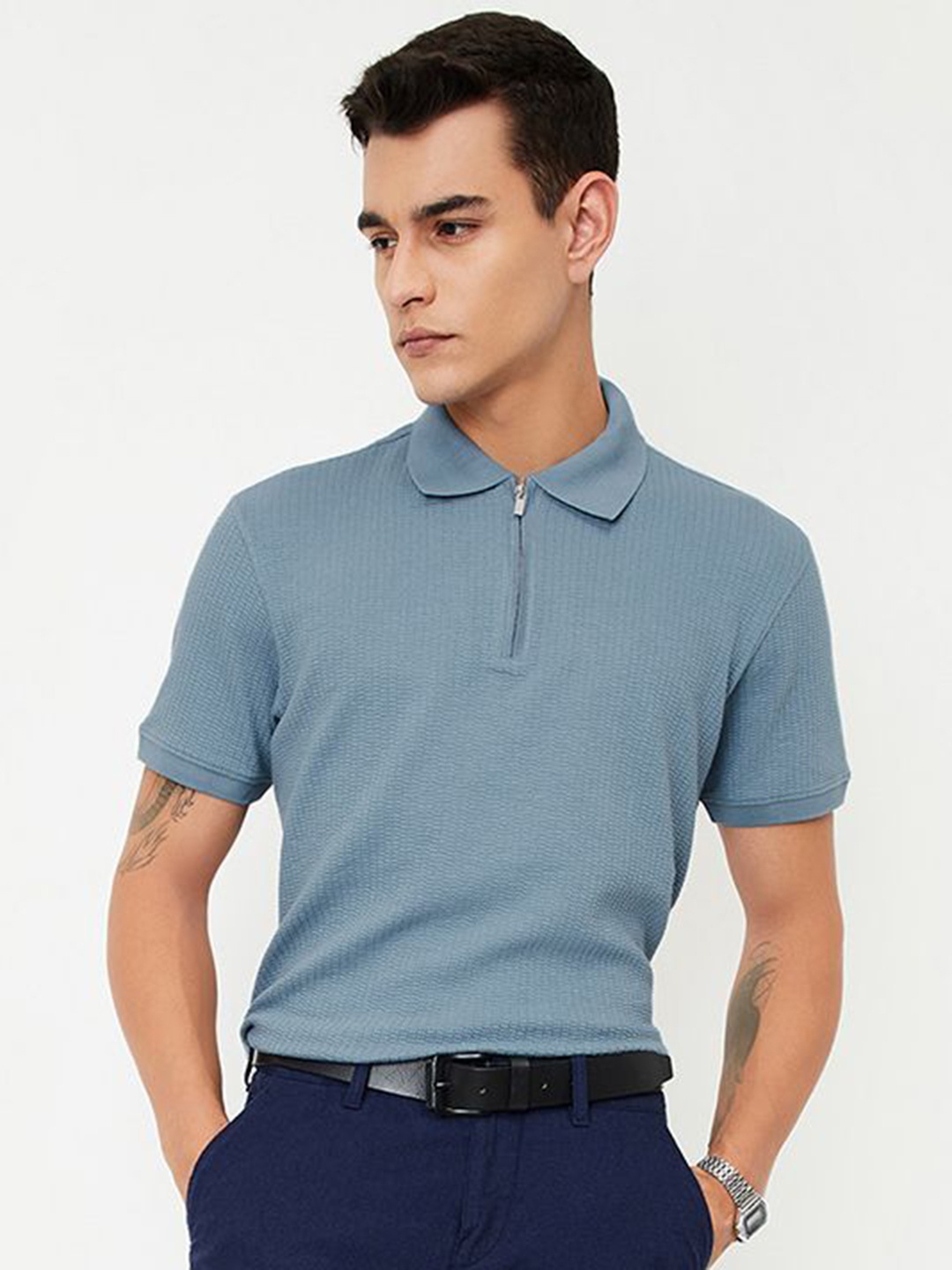

max Men Polo Collar T-shirt, Blue