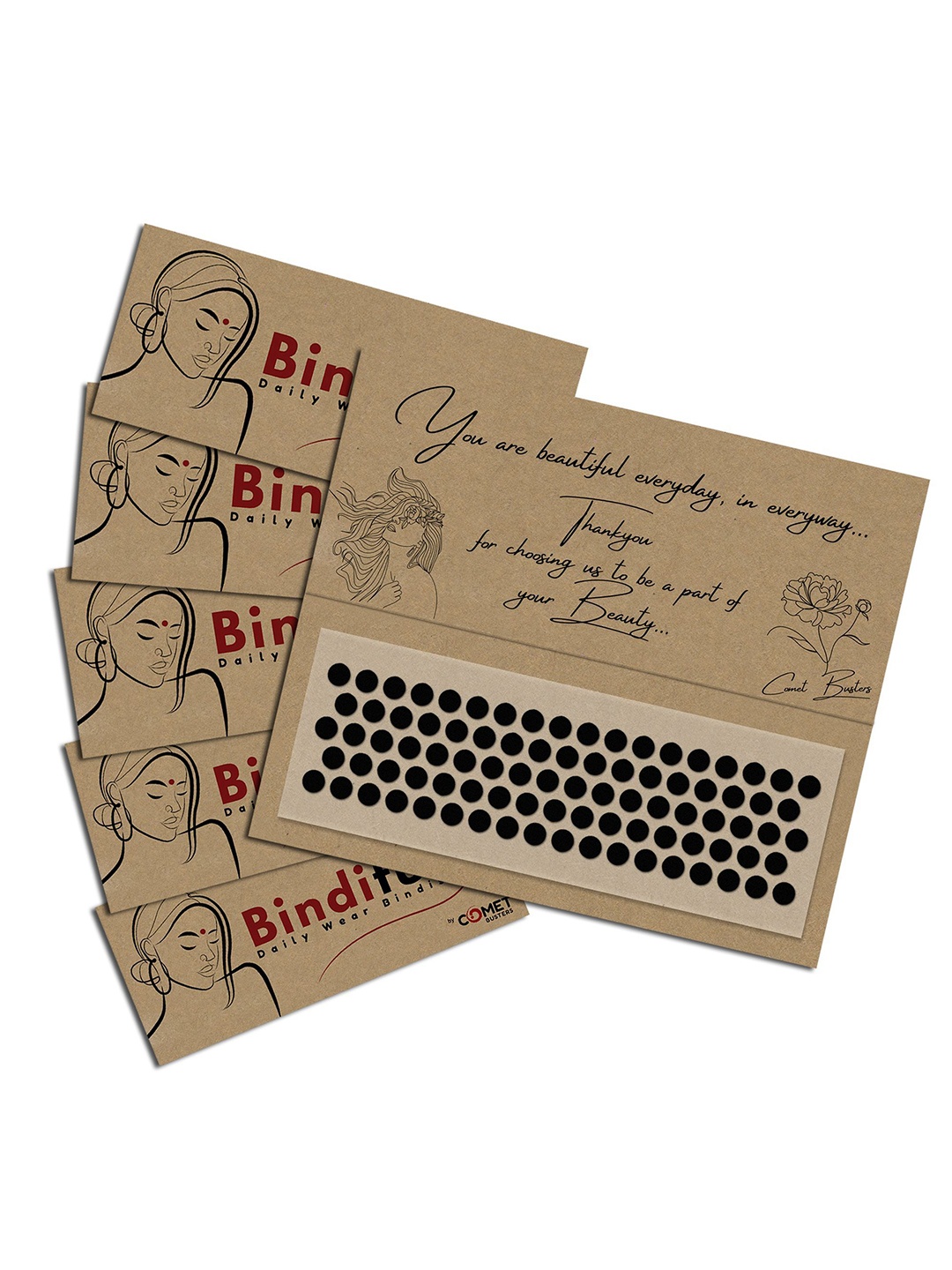 

Comet Busters Bindiful Set Of 5 Traditional Round Bindi - Black