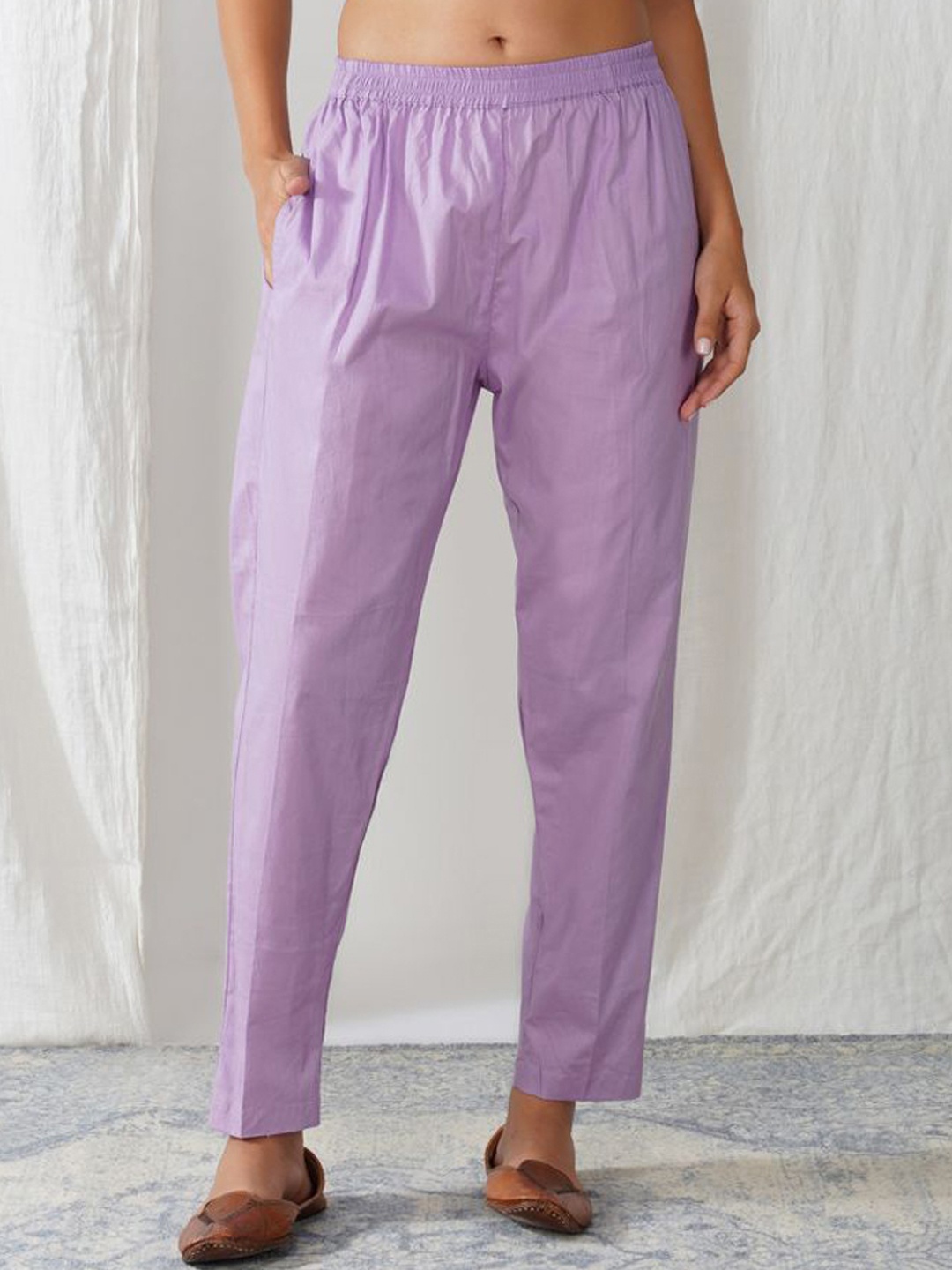 

zuri Women Relaxed Straight Leg Regular Trousers, Purple