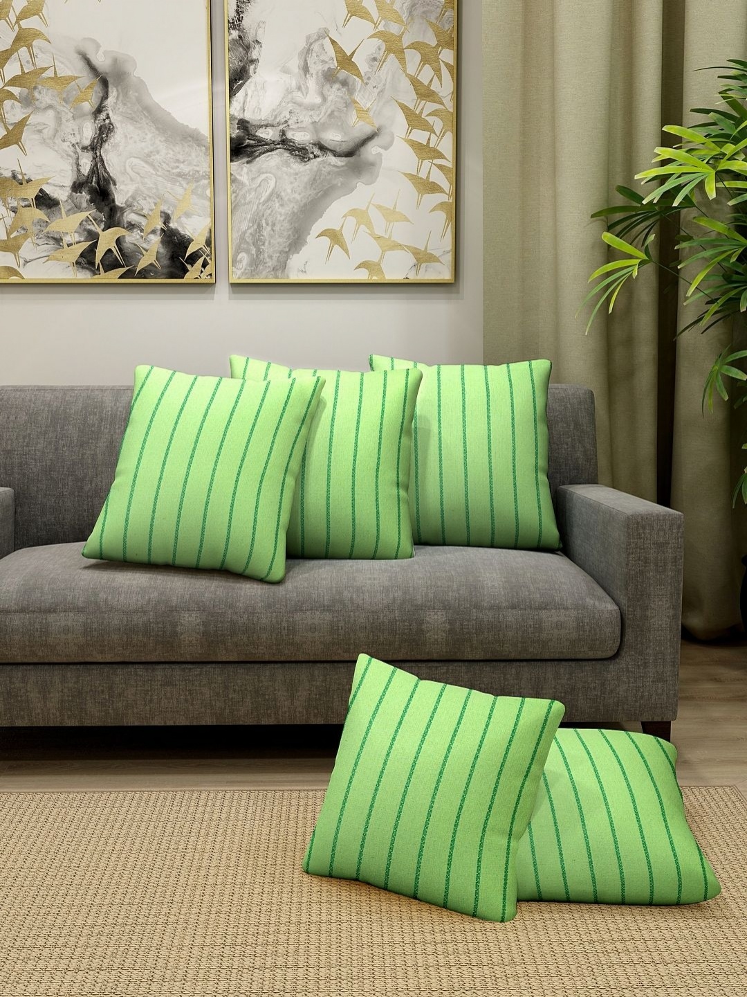 

Aura Green 5 Pieces Striped Cotton Square Cushion Covers