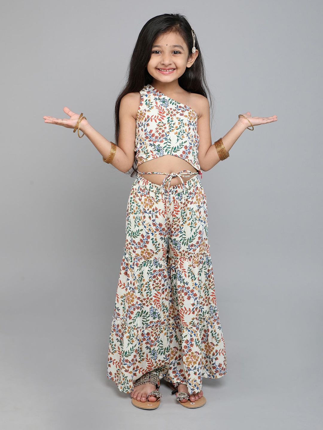 

taffykids Girls Printed Top with Palazzos, White