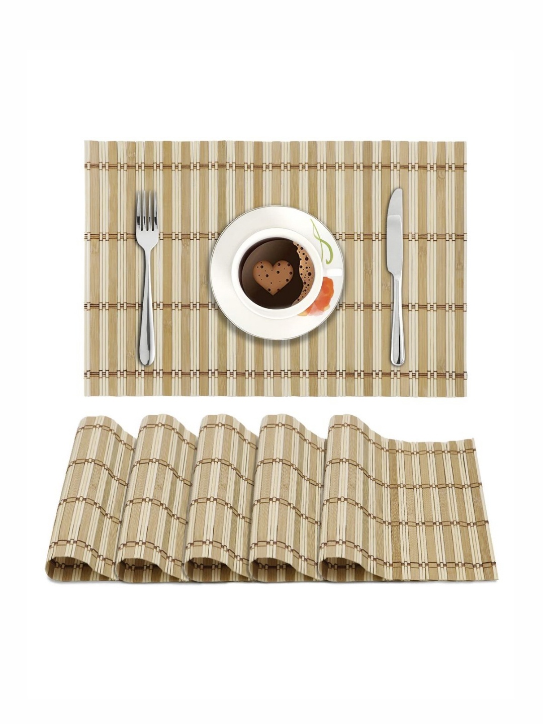 

HOKIPO Beige & Brown 6 Pieces Water-Resistant Rectangular Table Placemats