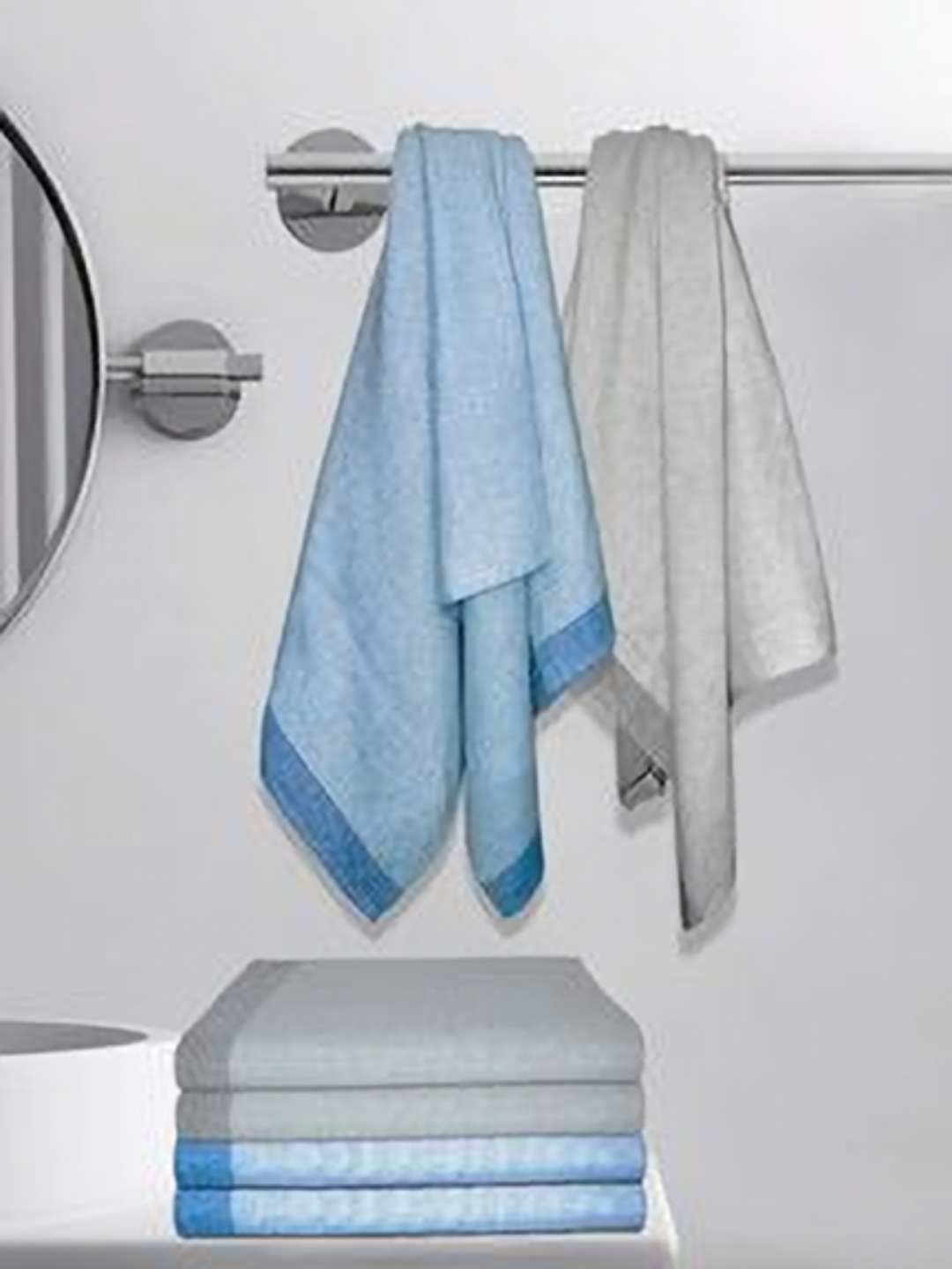 

Athom Living Astar Blue & Grey 6 Pieces Striped Printed Cotton 210 GSM Bath Towels