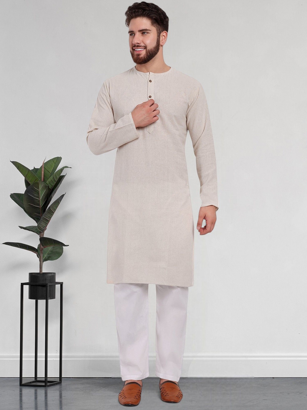 

SKAVIJ Men Regular Pure Cotton Kurta with Pyjamas, Off white