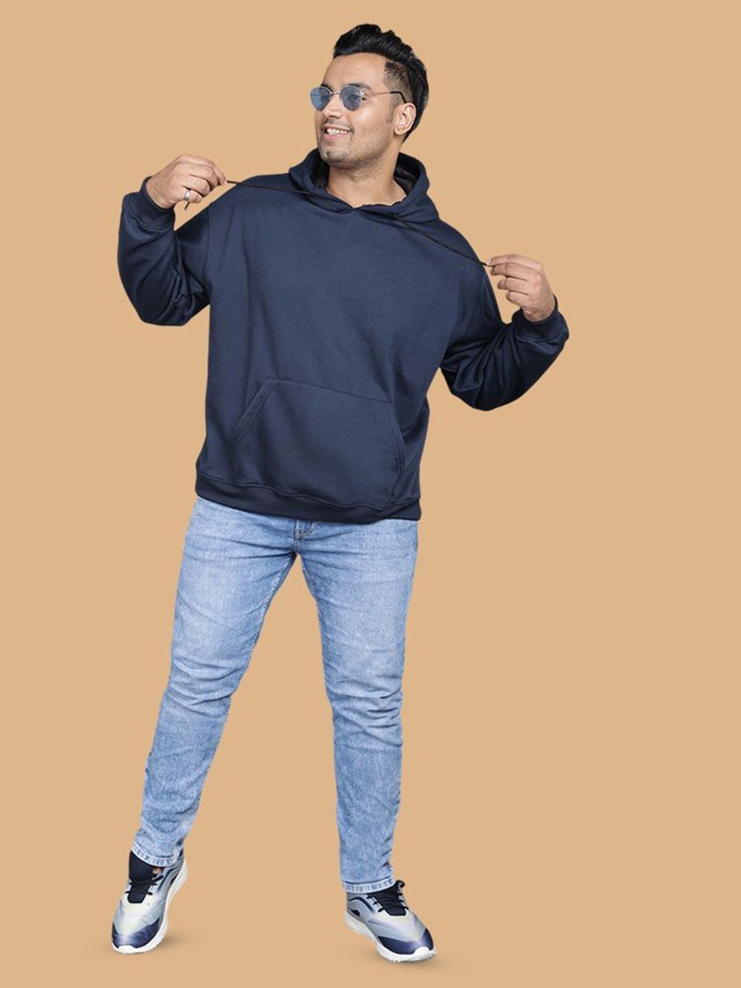 

Wear Your Opinion Men Plus Size Drop Shoulder Hooded Sweatshirt, Navy blue