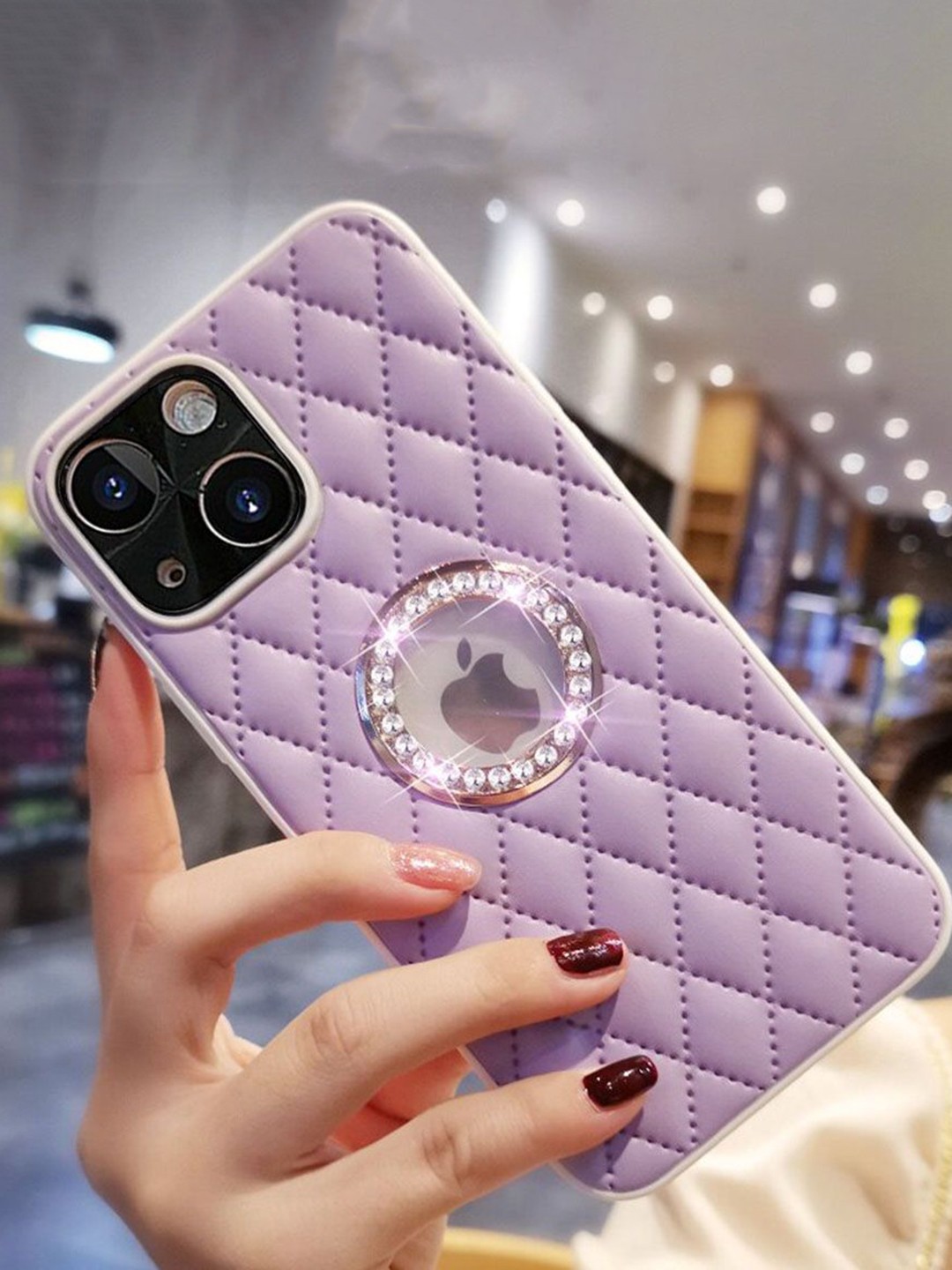 

Luxury Kase Geometric Printed iPhone 15 Back Case Mobile Accessories, Purple