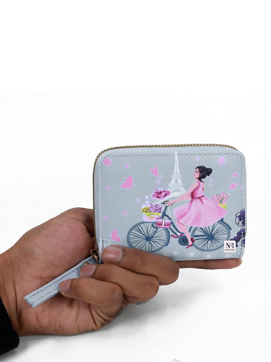 

NFI essentials Women Graphic Printed PU Zip Around Wallet, Grey