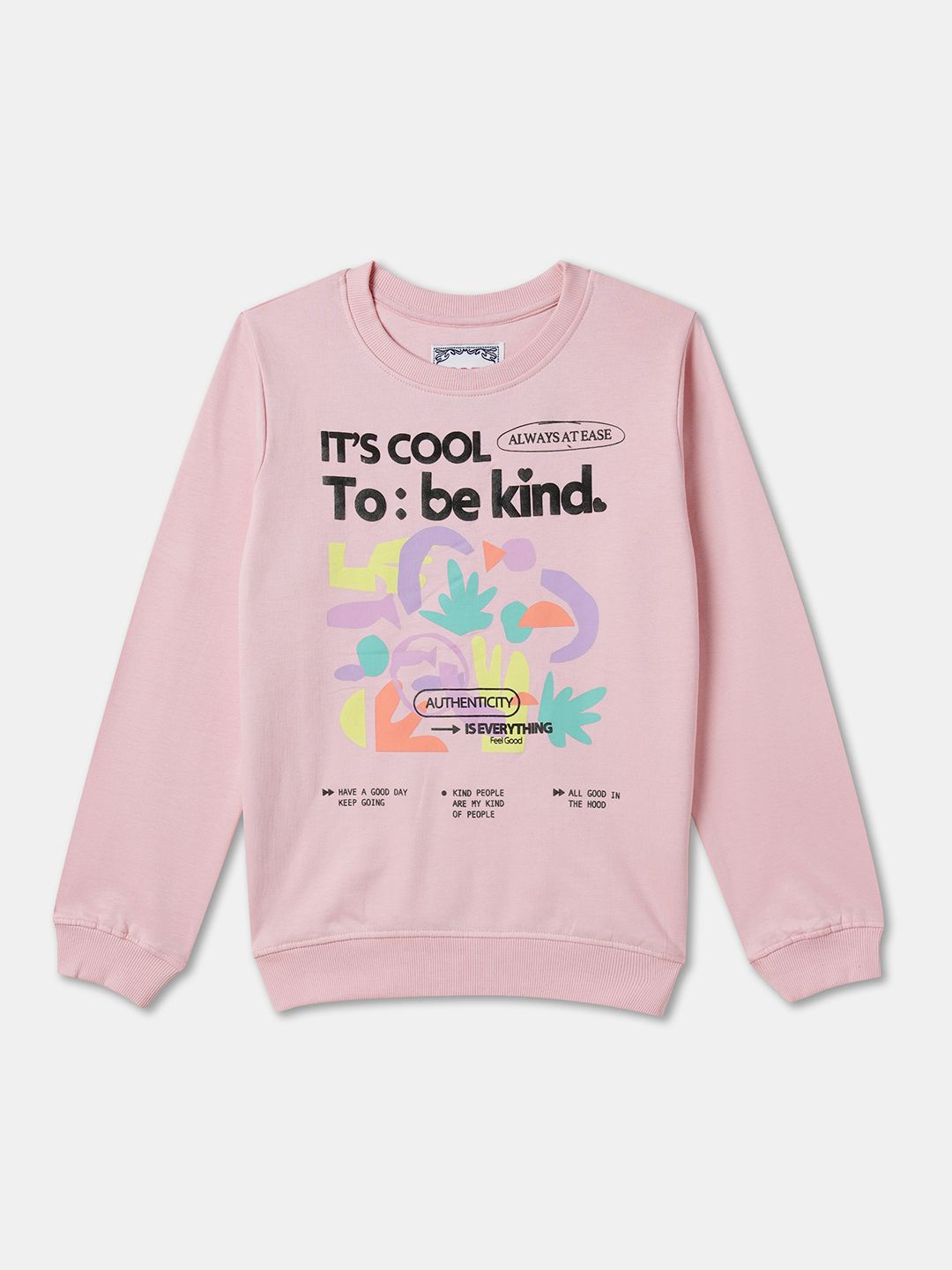 

R&B Girls Printed Pullover Cotton Sweatshirt, Pink