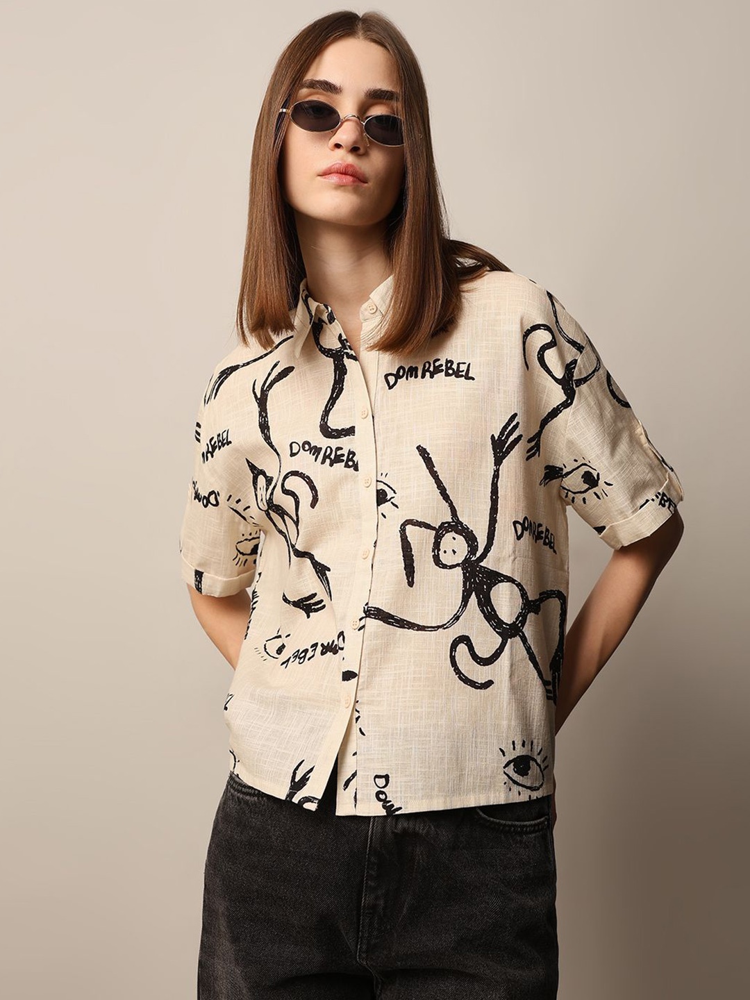 

ONLY Women Opaque Printed Casual Shirt, Beige