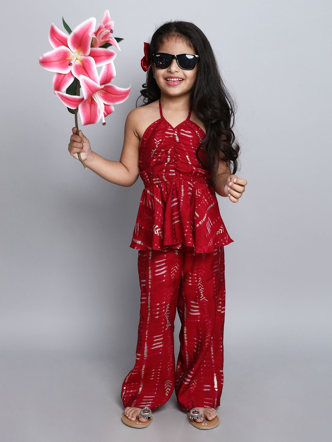 

taffykids Girls Printed Top with Trousers, Red