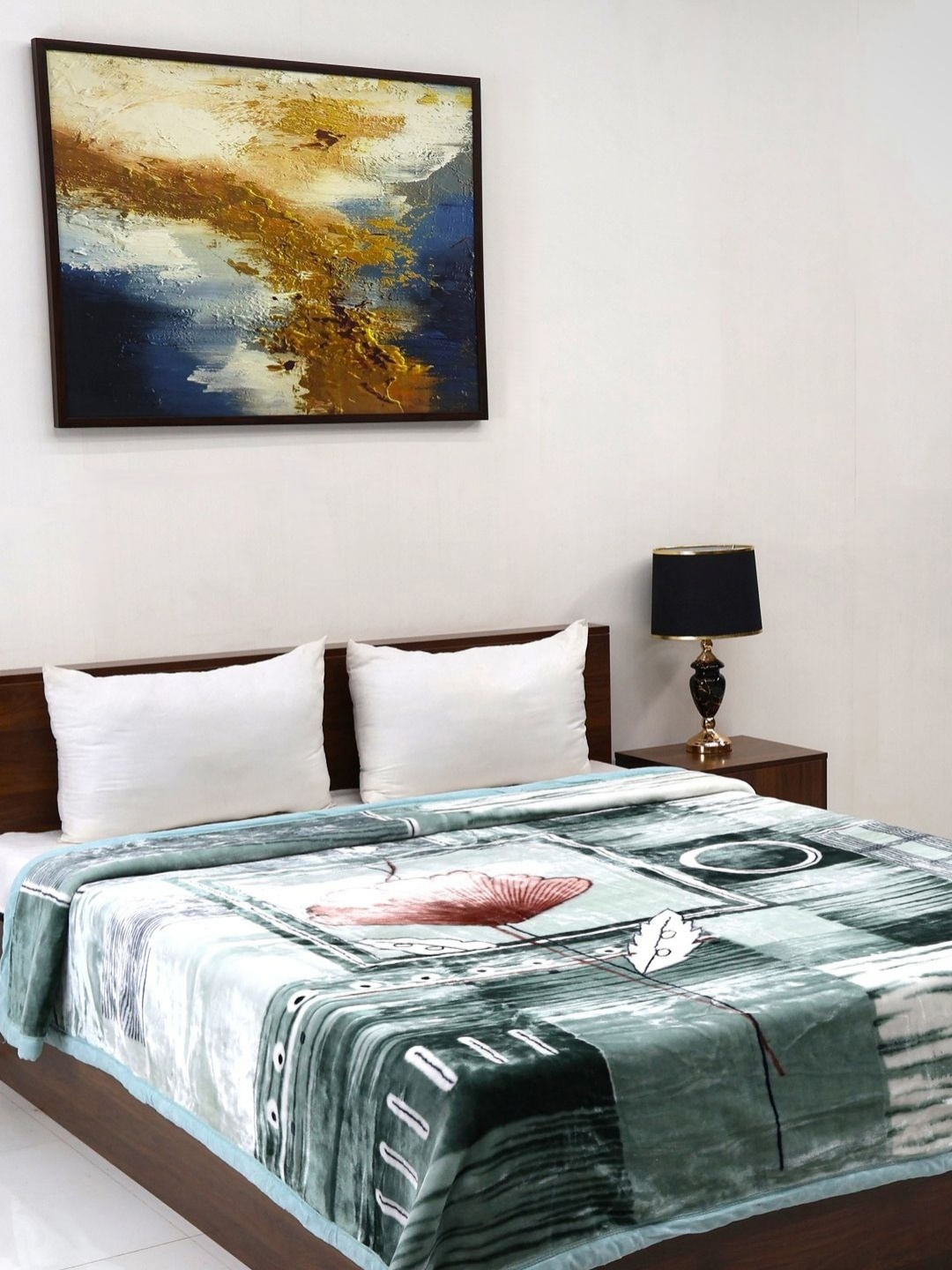 

Signature Sea Green & Pink Floral Heavy Winter 550 GSM Double Bed Blanket