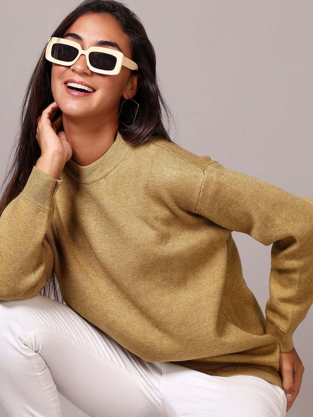 

V-Mart Women Round Neck Cotton Pullover Sweater, Yellow