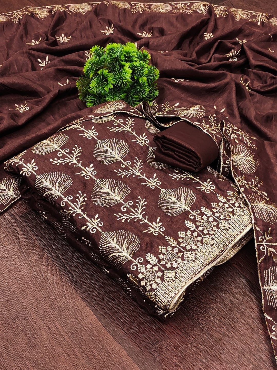 

ZEEPKART Unstitched Dress Material, Brown