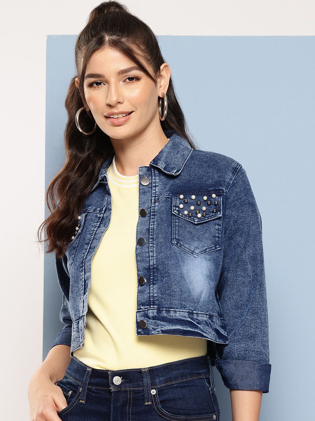 

The Roadster Lifestyle Co Embellished Denim Jacket, Navy blue