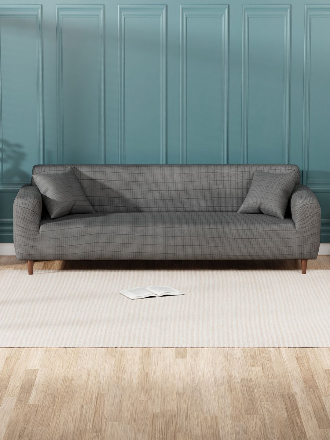 

Myntra Elegant Homes Grey Textured Four Seater Jacquard Sofa Cover With 2 Cushion Covers