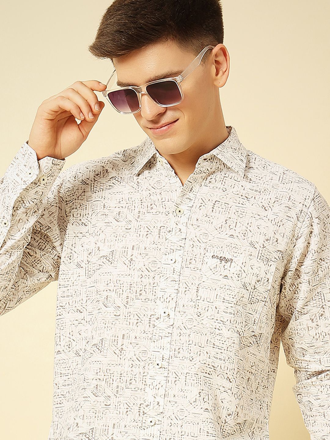 

ENSPYR Men Opaque Printed Casual Shirt, Brown