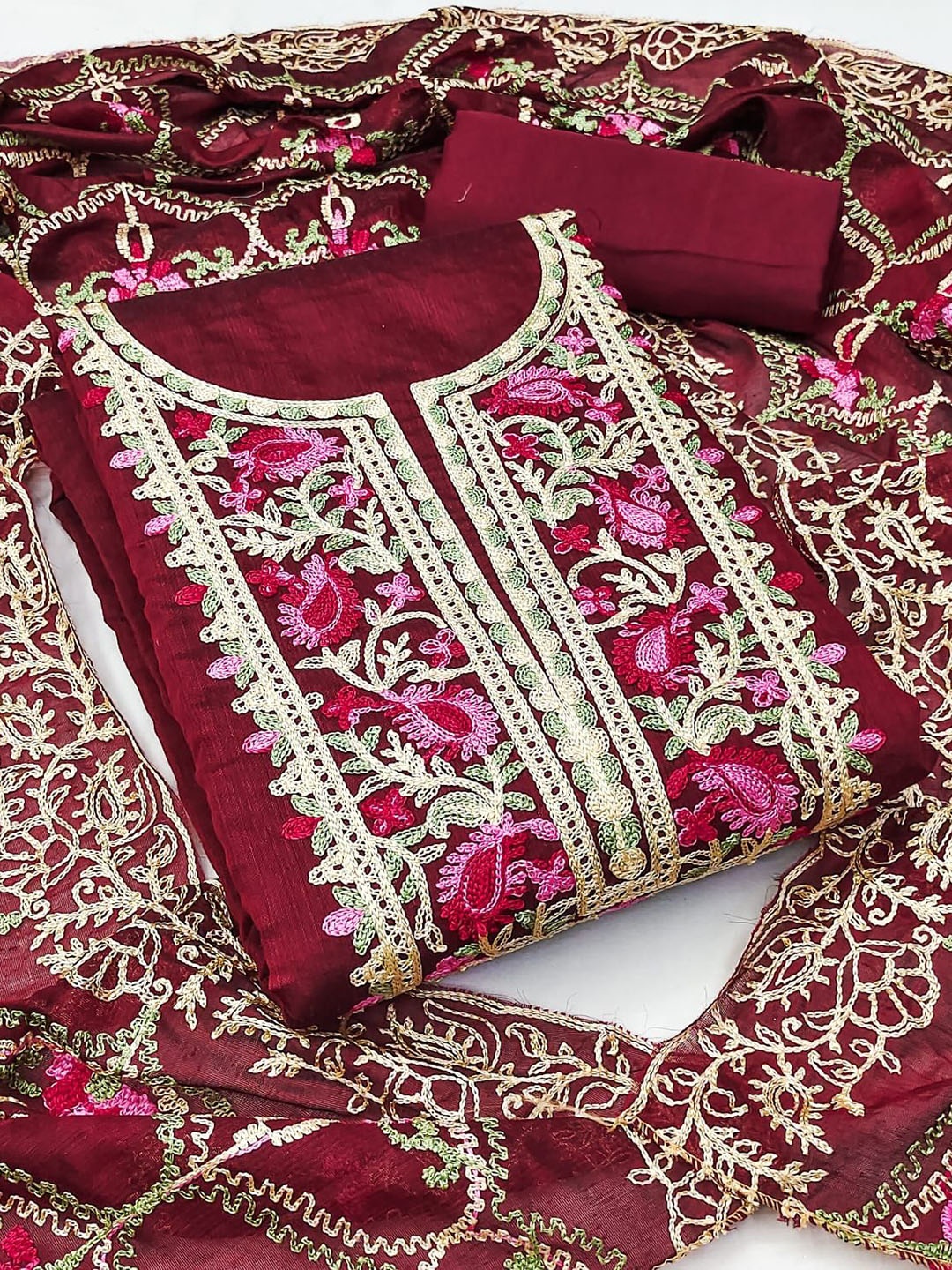 

ZEEPKART Unstitched Dress Material, Maroon