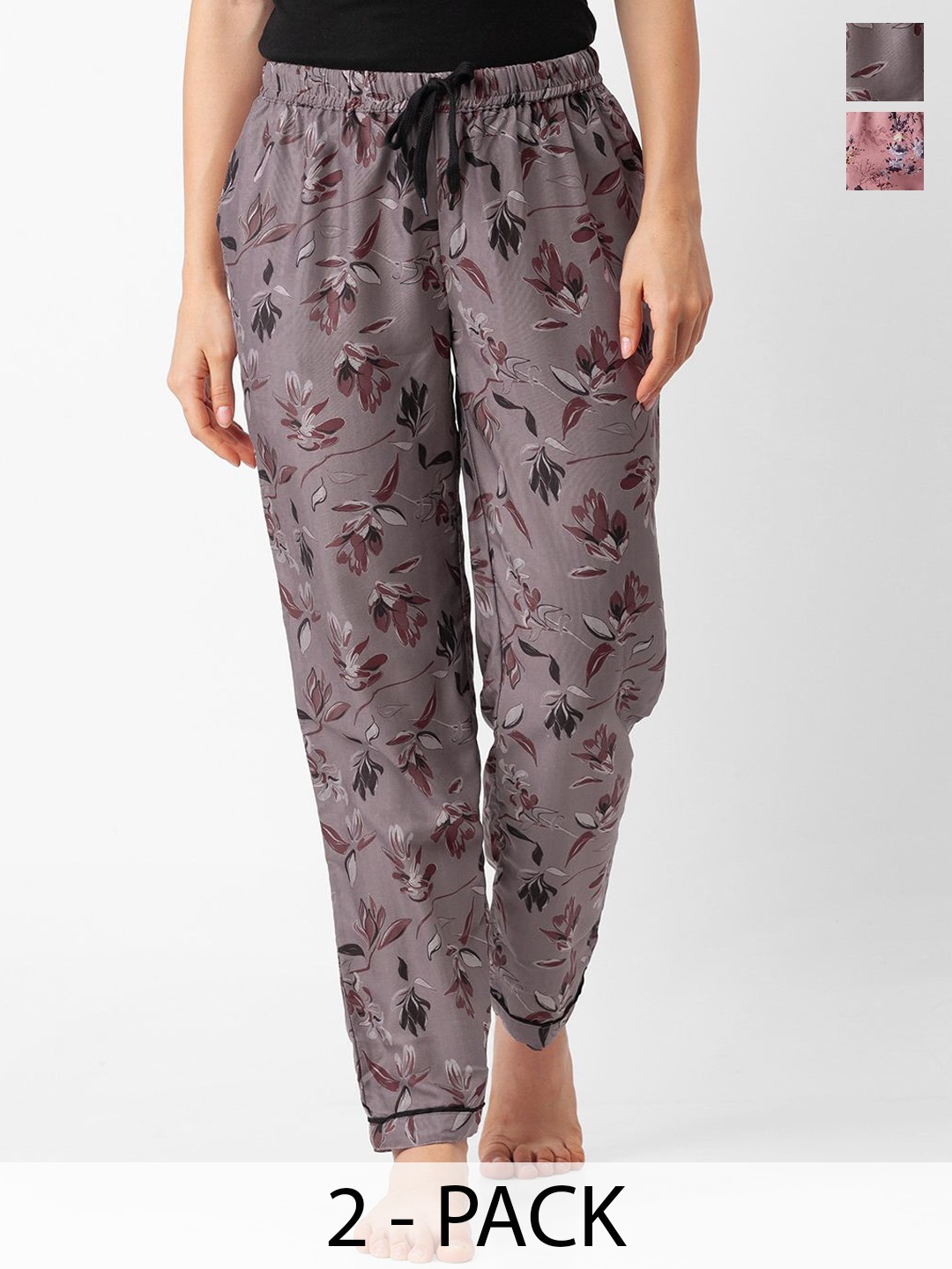 

FashionRack Women Pack of 2 Printed Mid-Rise Lounge Pants, Grey