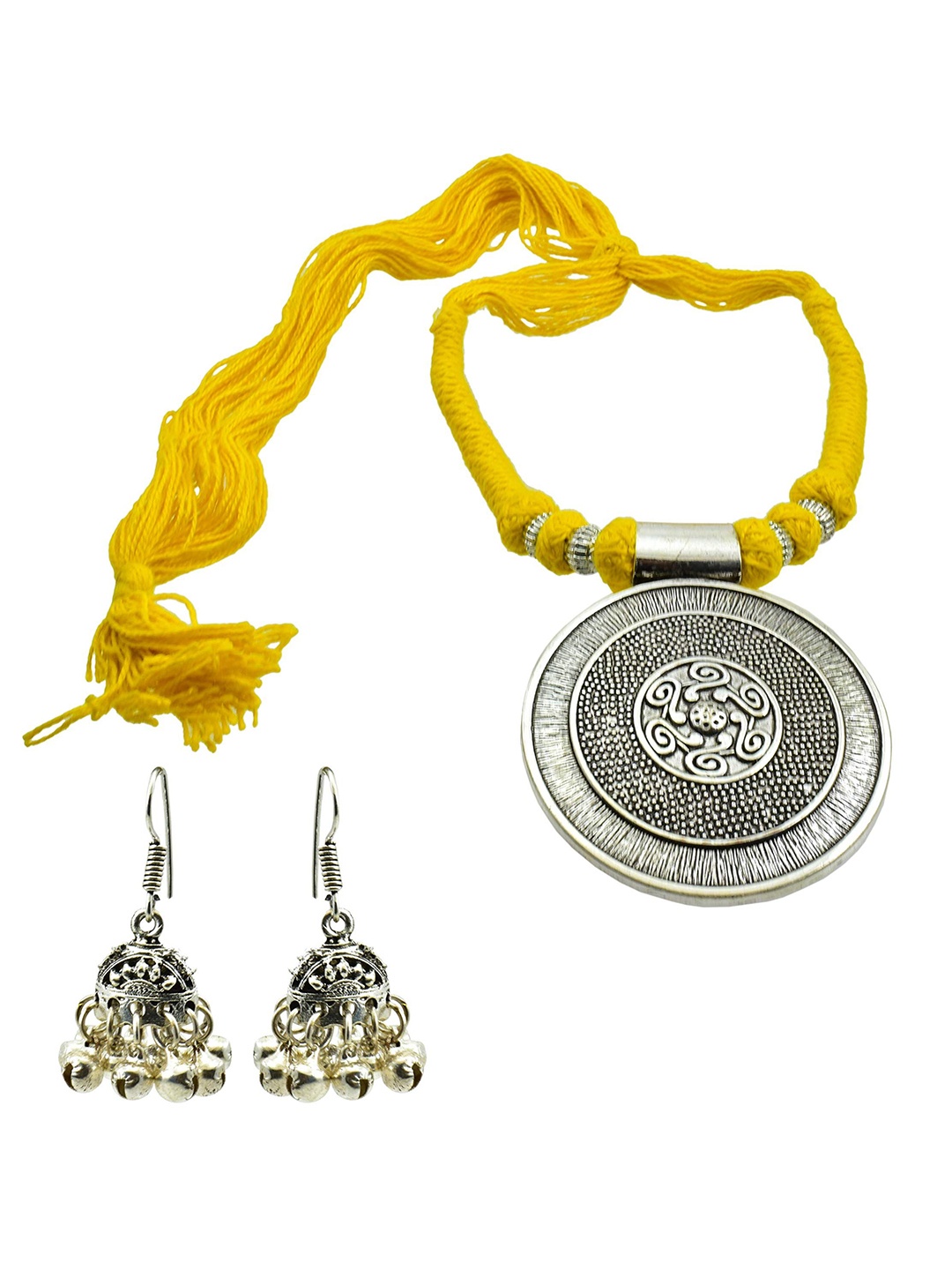 

HIGH TRENDZ Textured Gypsy Statement Jewellery Set, Silver