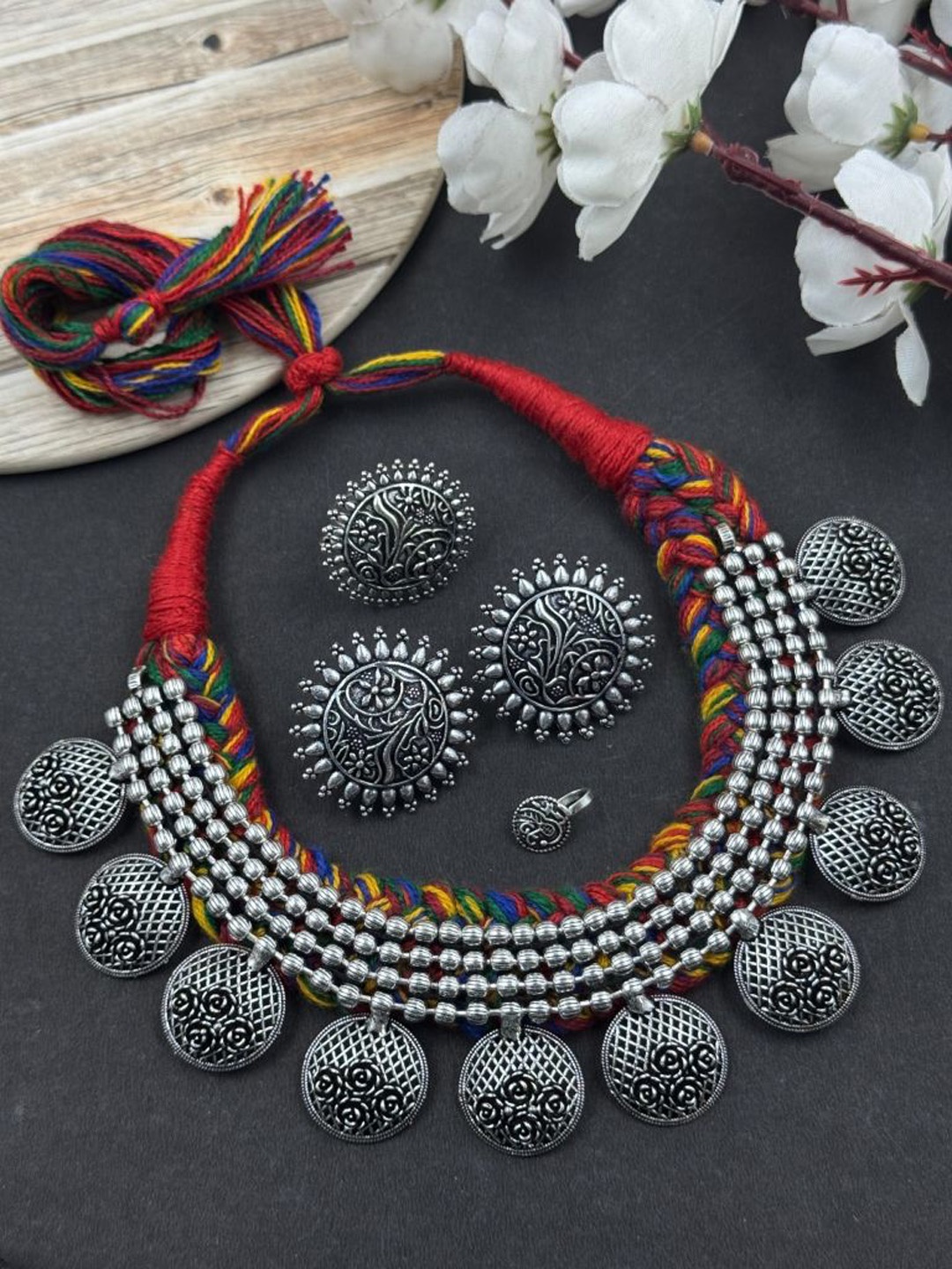 

NAMAN ARTS Hiya Silver Plated Oxidised Jewellery Set